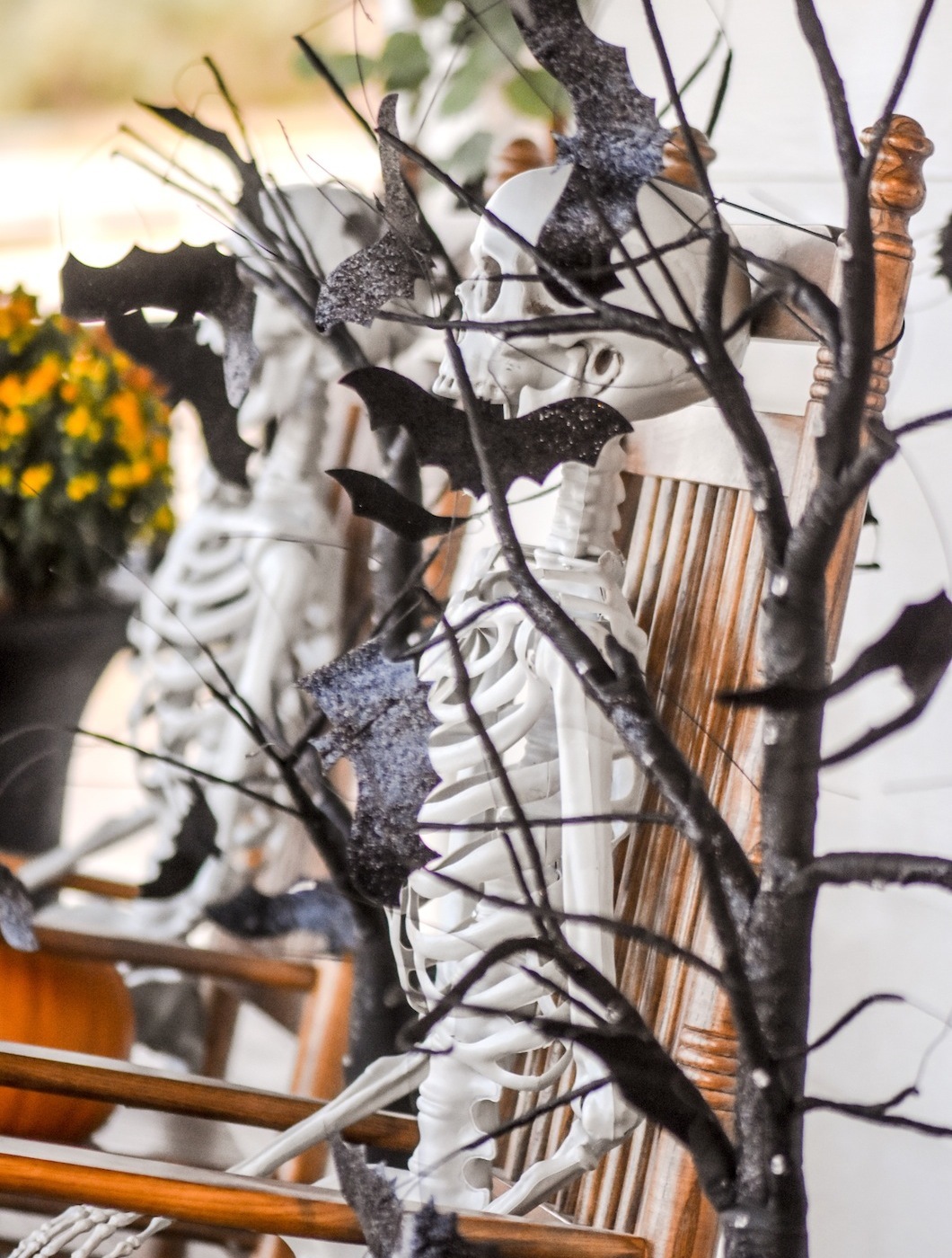 Black Glitter Bat Tree Farm Farmhouse Halloween Front Porch Decorating by Kara's Party Ideas for Oriental Trading Company