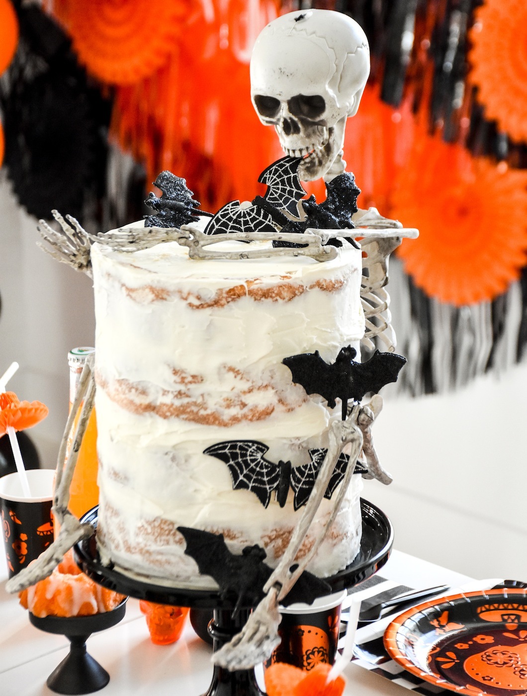 Cake with Bats and Bones Skeleton Halloween Fiesta Mexican Party by Kara's Party Ideas for Oriental Trading Company