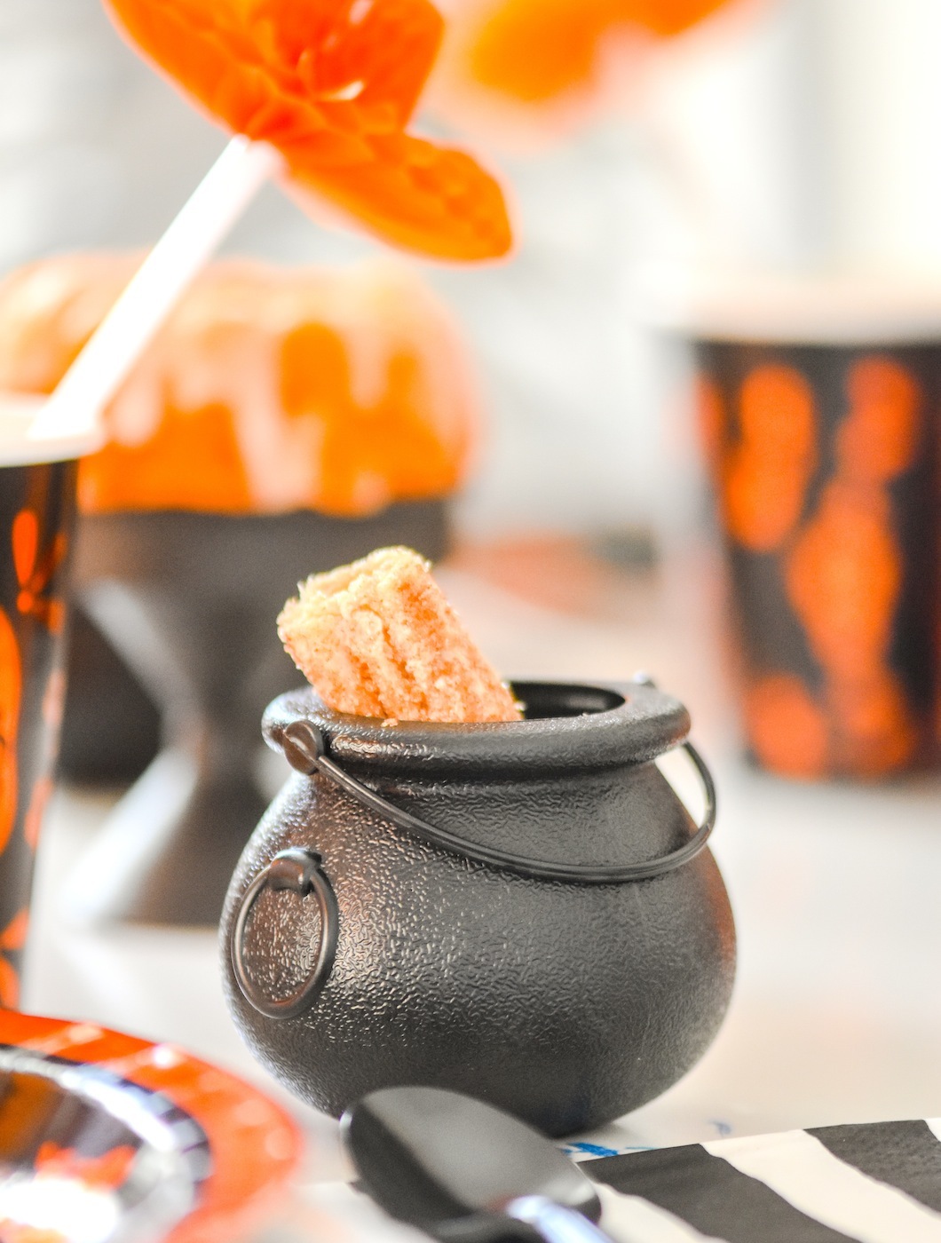 Churro in Mini Cauldron Skeleton Halloween Fiesta Mexican Party by Kara's Party Ideas for Oriental Trading Company
