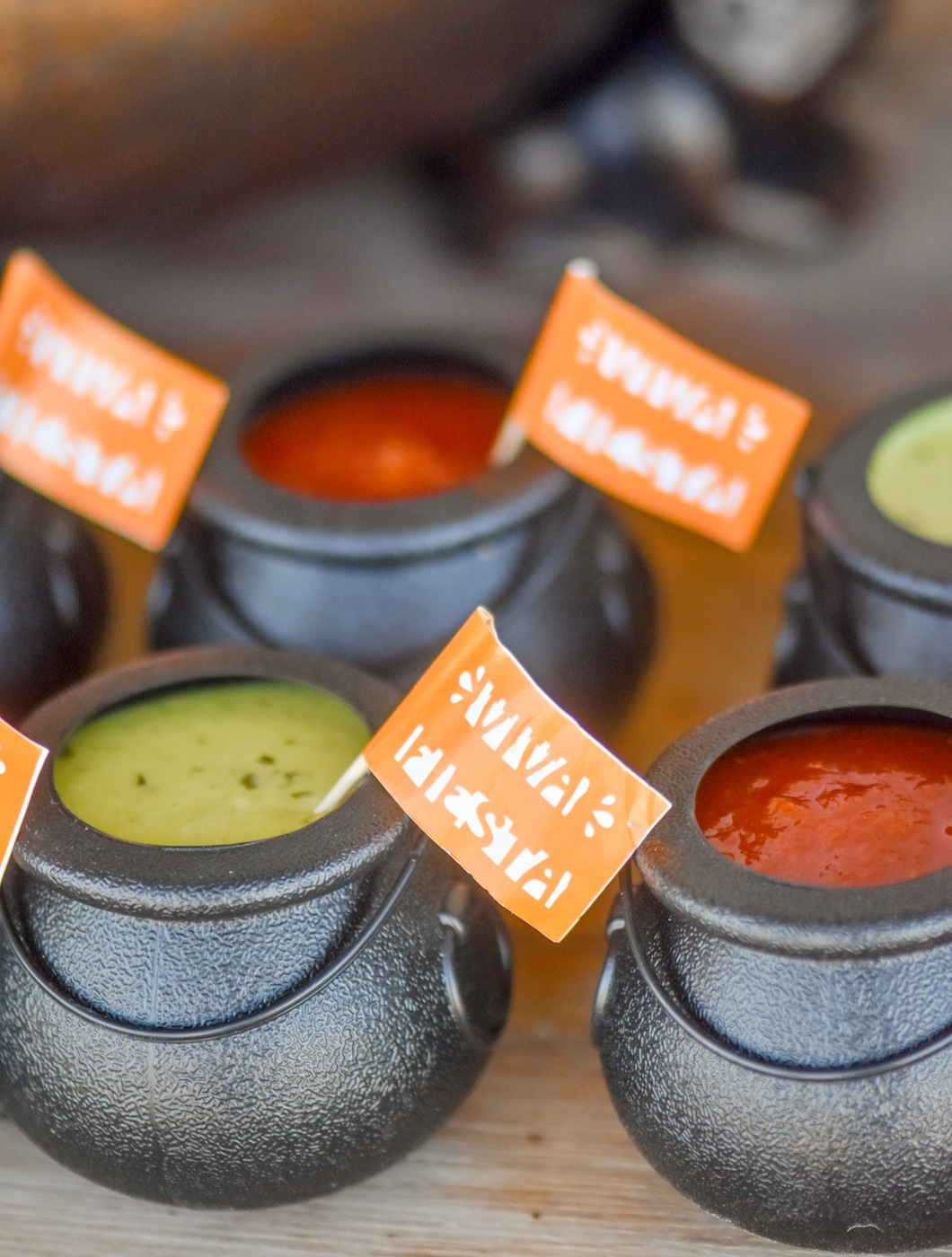 Salsa in Mini Cauldrons Skeleton Halloween Fiesta Mexican Party by Kara's Party Ideas for Oriental Trading Company