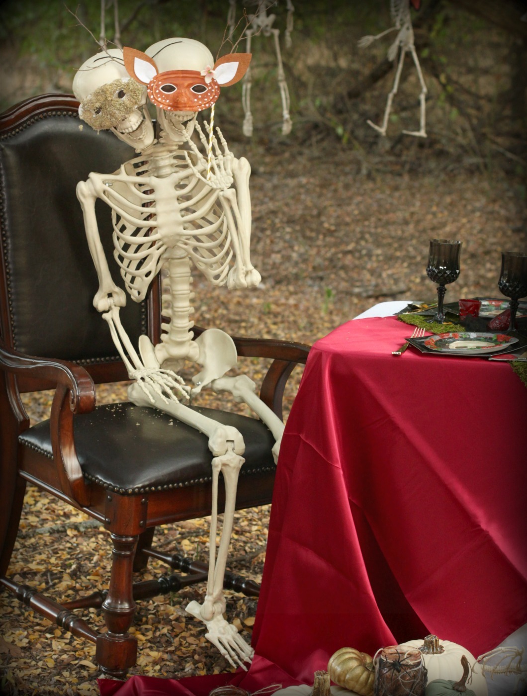 two-headed skeleton with masquerade mask Two-Headed Skeleton with Masquerade Mask