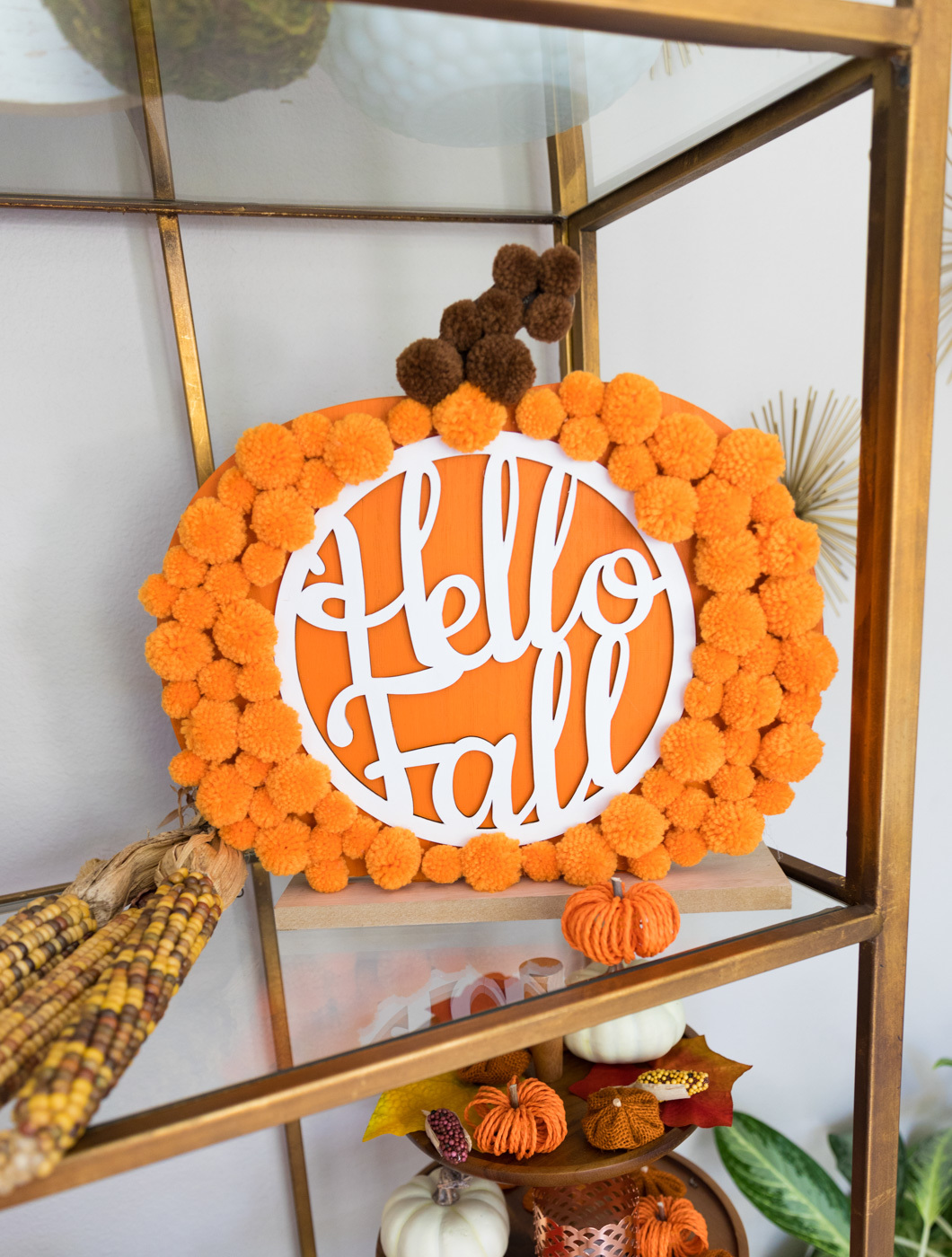 Fall Decorated Dining Room Bookcase