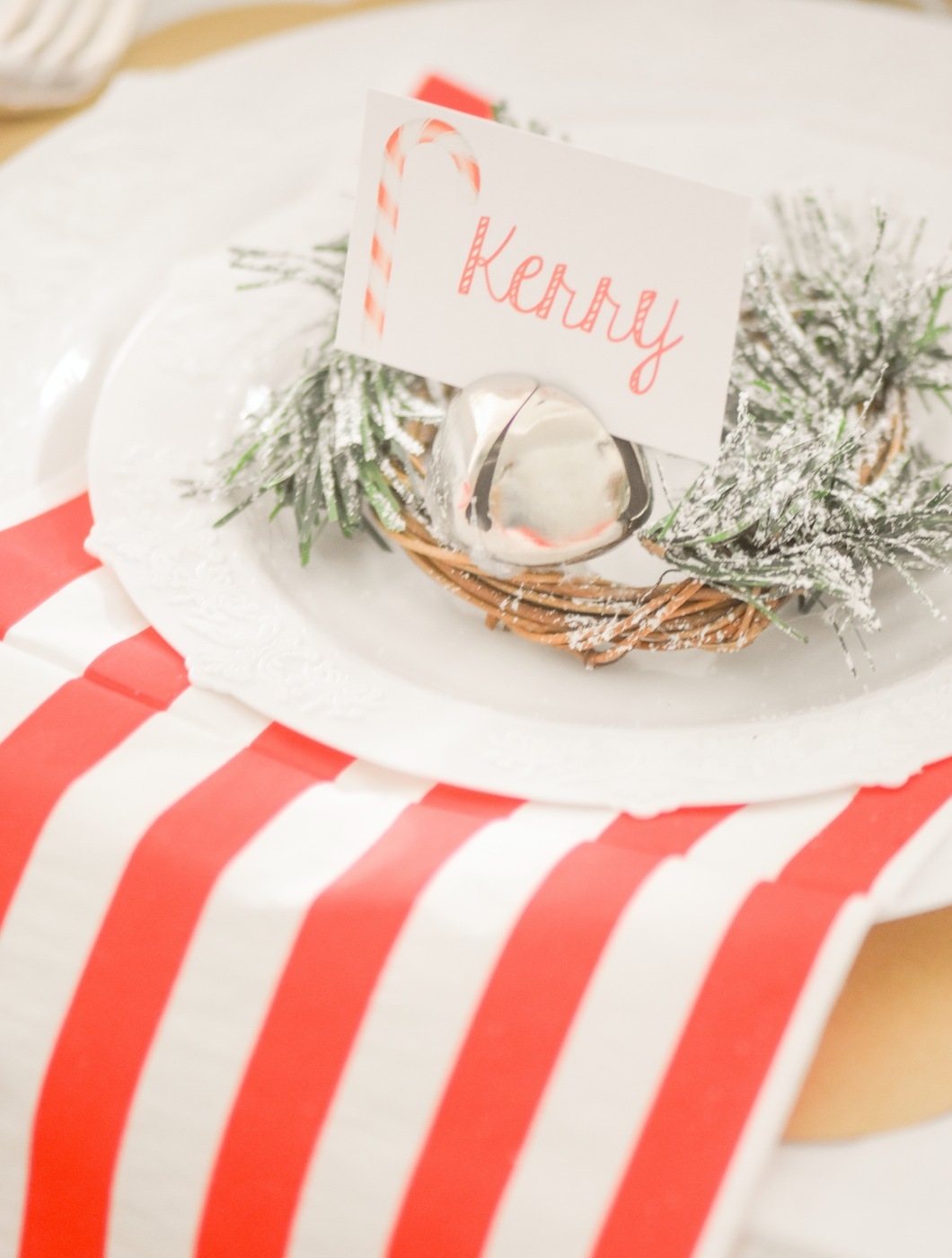 Jingle Bell place card Gingerbread house holiday Christmas baby shower table and ideas