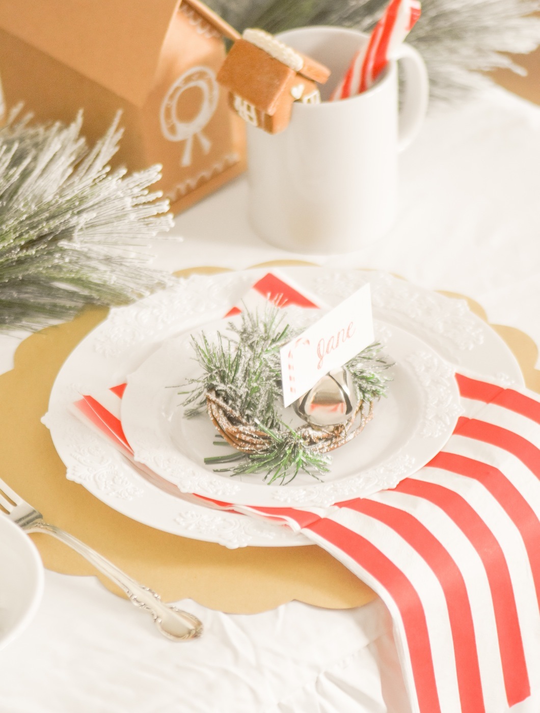 Jingle Bell place card Gingerbread house holiday Christmas baby shower table and ideas