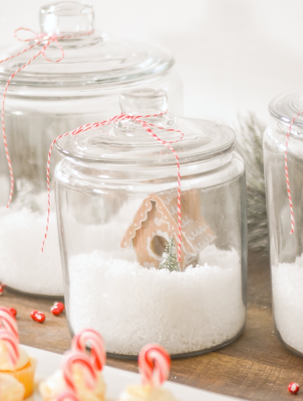Snow Jar Gingerbread House Holiday Christmas baby shower table and ideas
