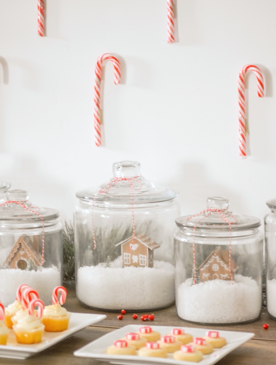 Snow Jar Gingerbread House Holiday Christmas baby shower table and ideas