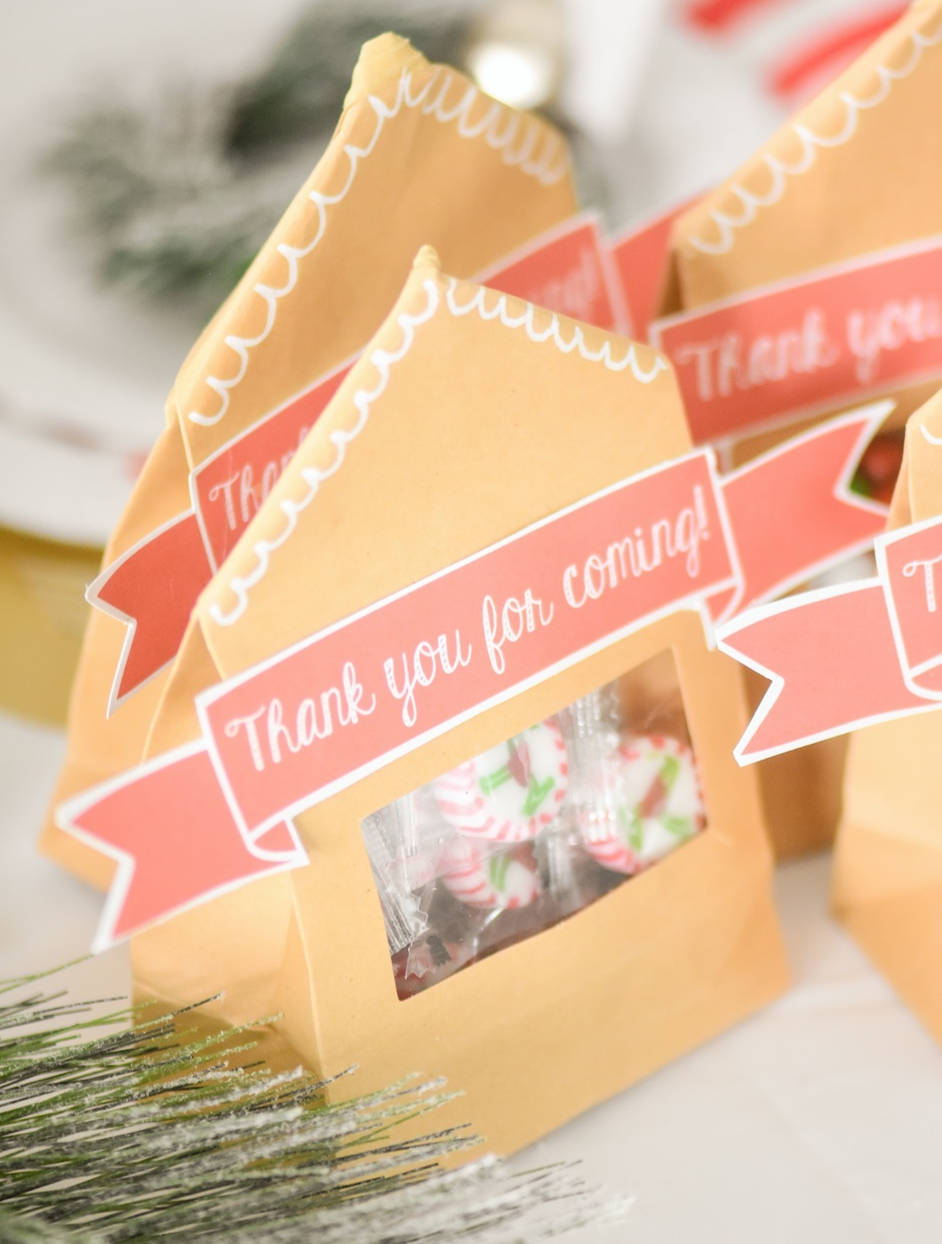 Party Favors Gingerbread House Holiday Christmas baby shower table and ideas