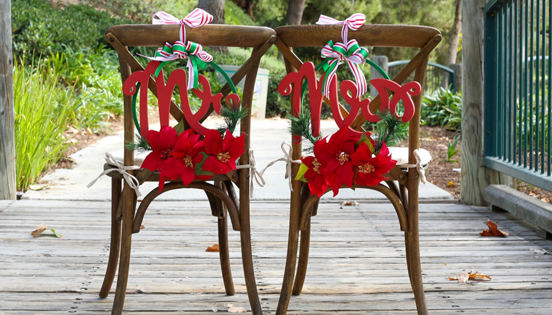 Christmas Wedding Sweetheart Chair Decor Wreaths with Ribbon and poinsettias