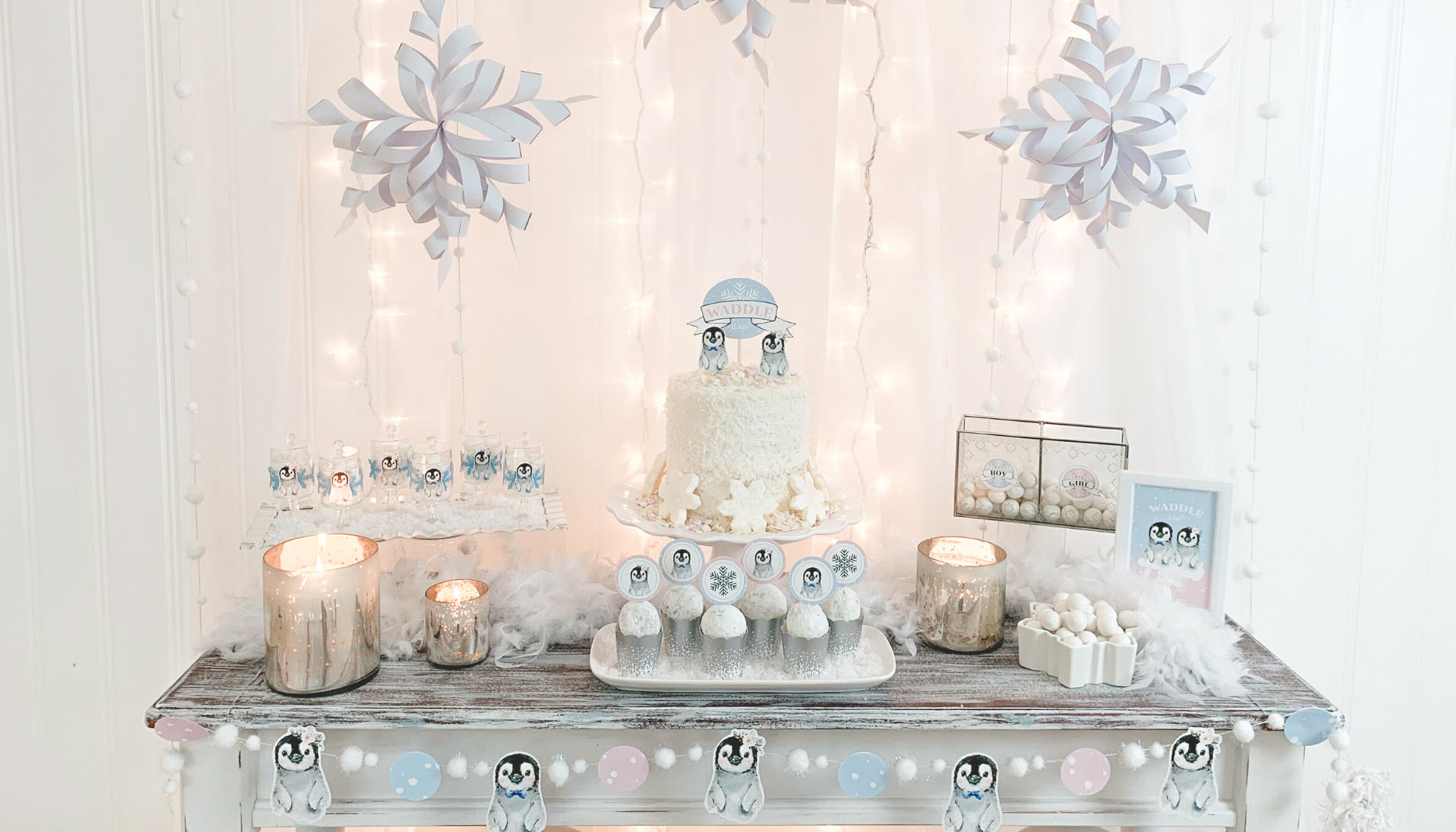 waddle it be gender reveal This sweet soiree featuring fuzzy baby penguins and soft, snowy elements just may be the cutest winter gender reveal party that we've ever seen!