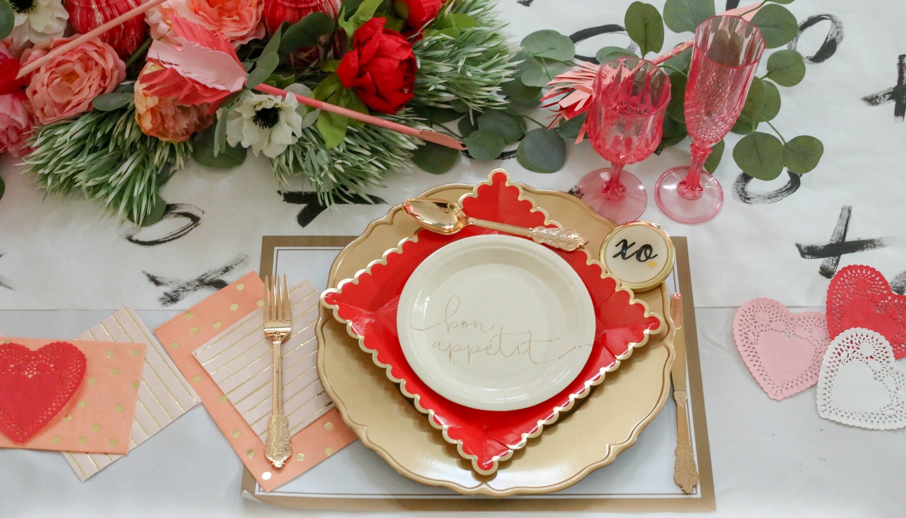 Valentines day bridal shower table settings