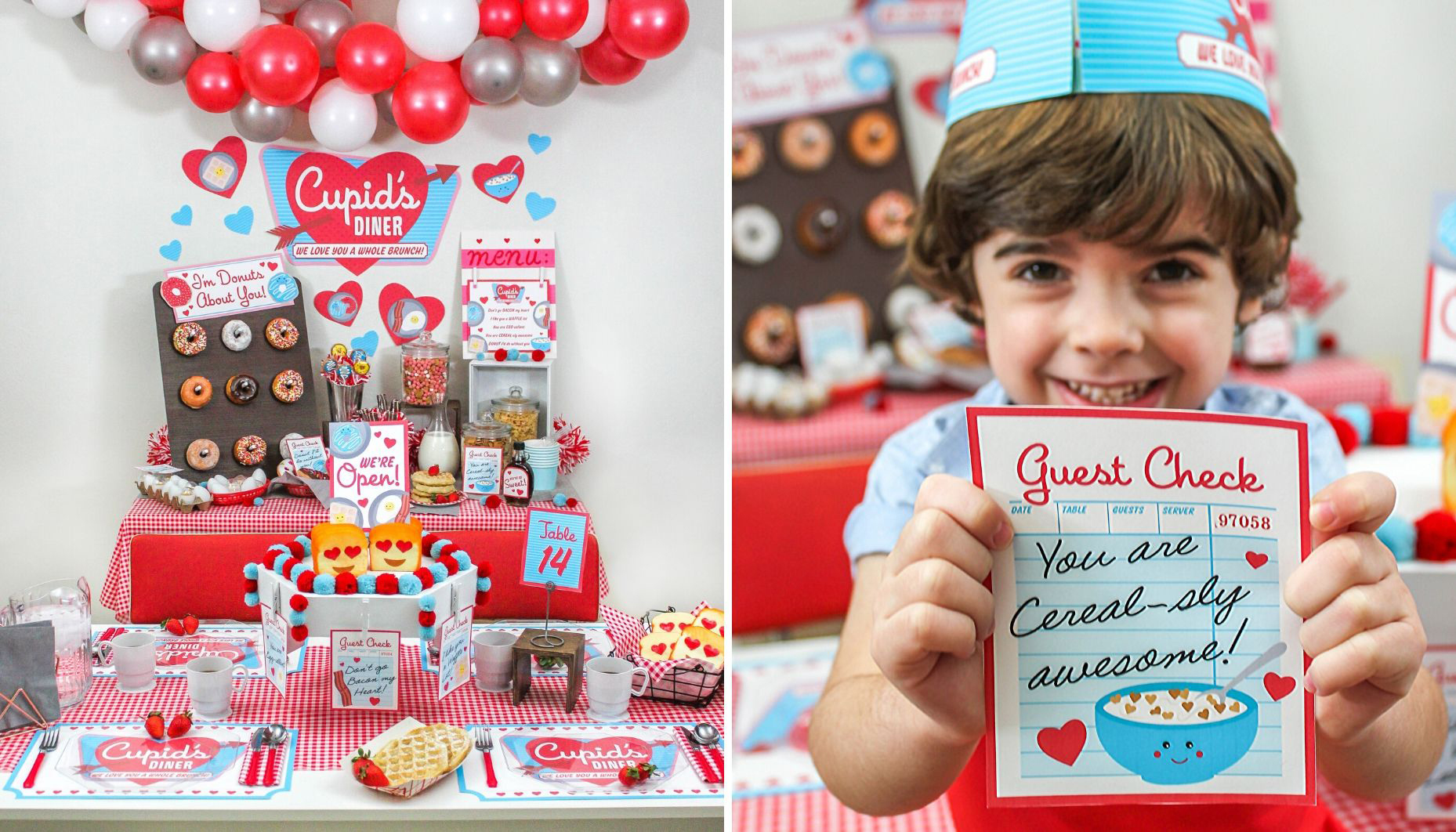 Full Table and Boy Holding Cereal Guest Check