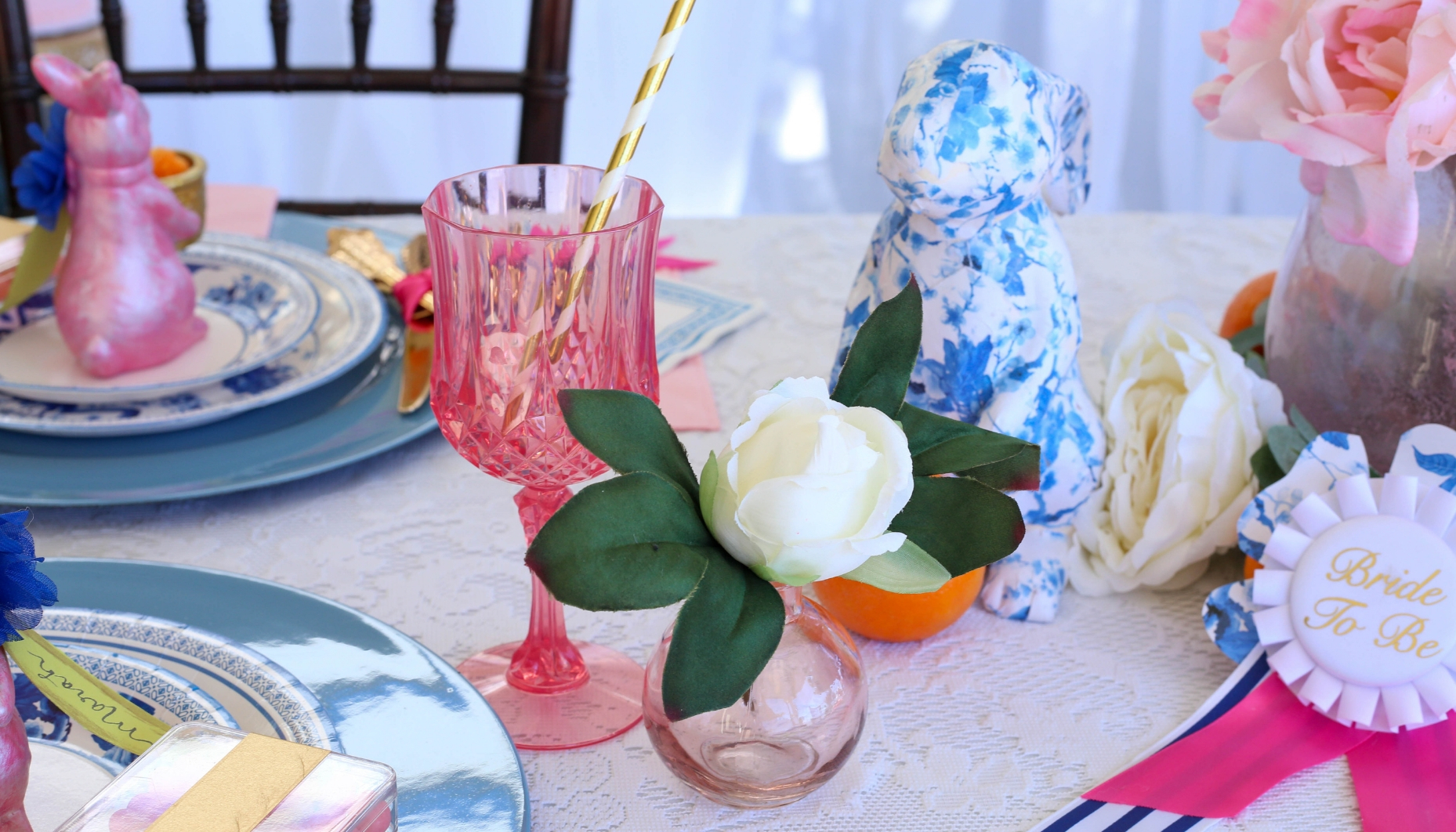 Spring Chinoiserie bridal shower with bunnies and flowers