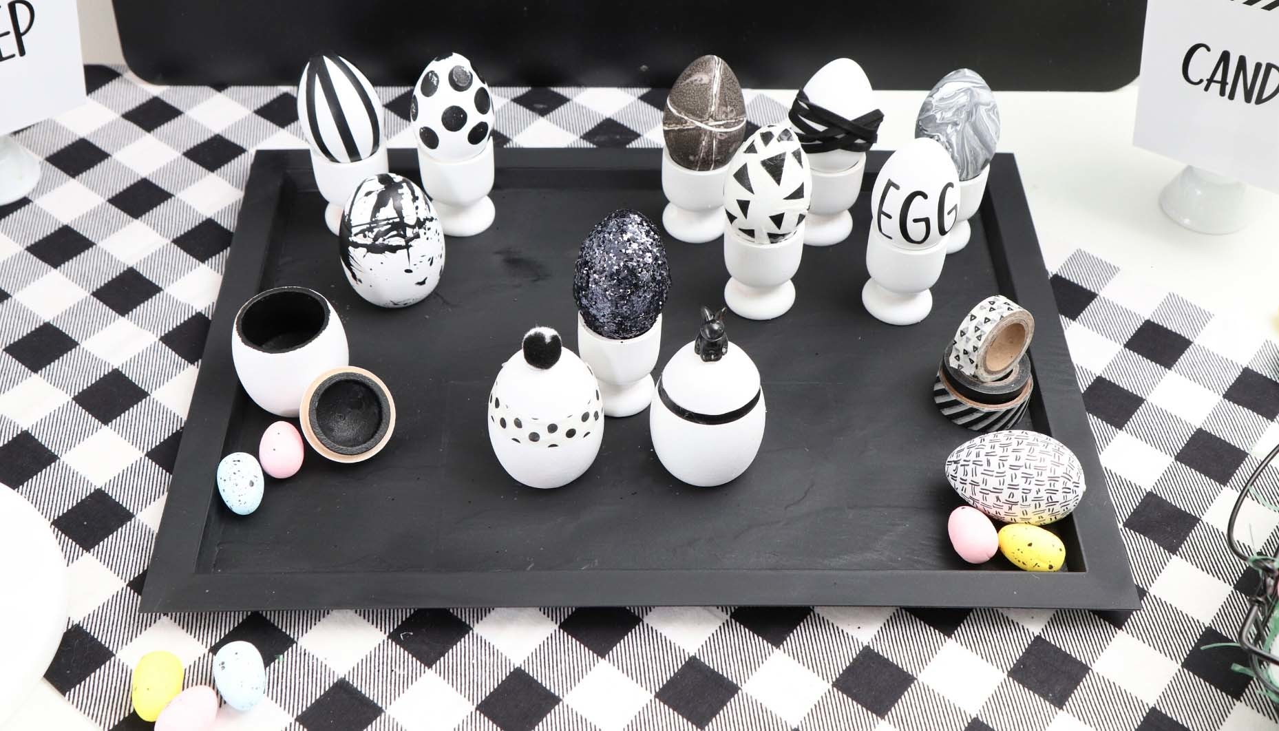 Modern Black and White Easter Egg Decorating Ideas - get details and more Easter activity ideas now at fernandmaple.com!