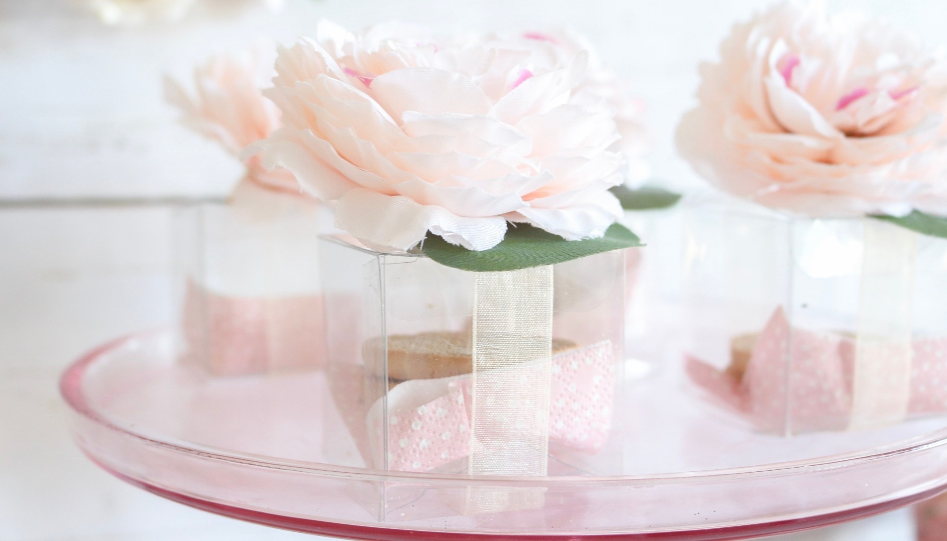 20 Gold Metal Long Stem Rose With Pink Glass Bud Wedding Bridal Shower Favors 