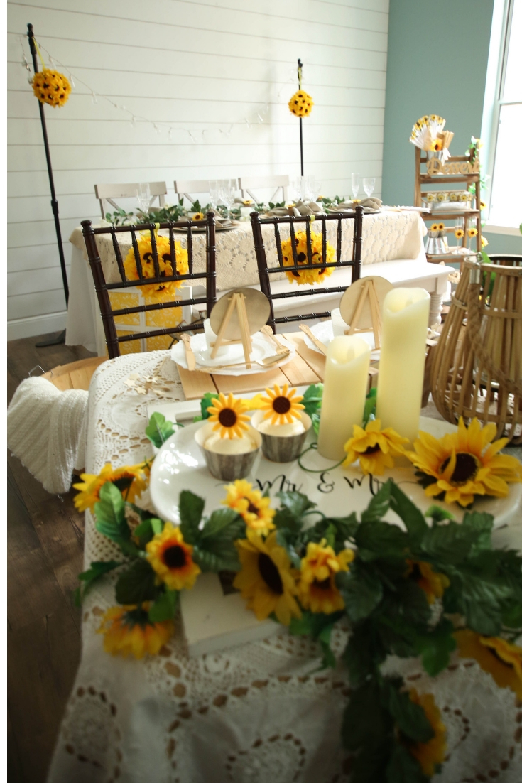 Wedding Top table centre piece natural sunflowers 