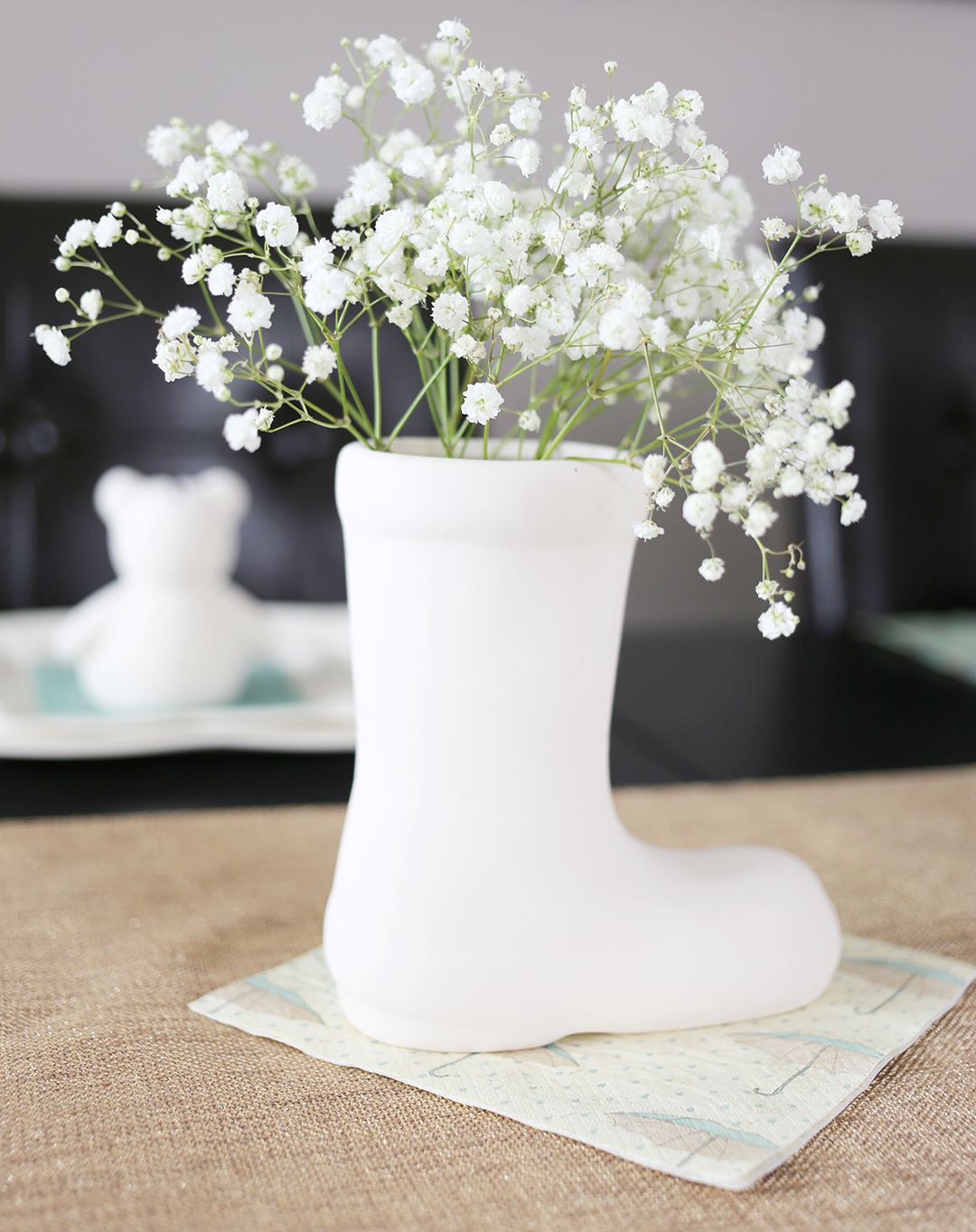 Let It Rain Baby Shower Ceramic Boot Flower Planter