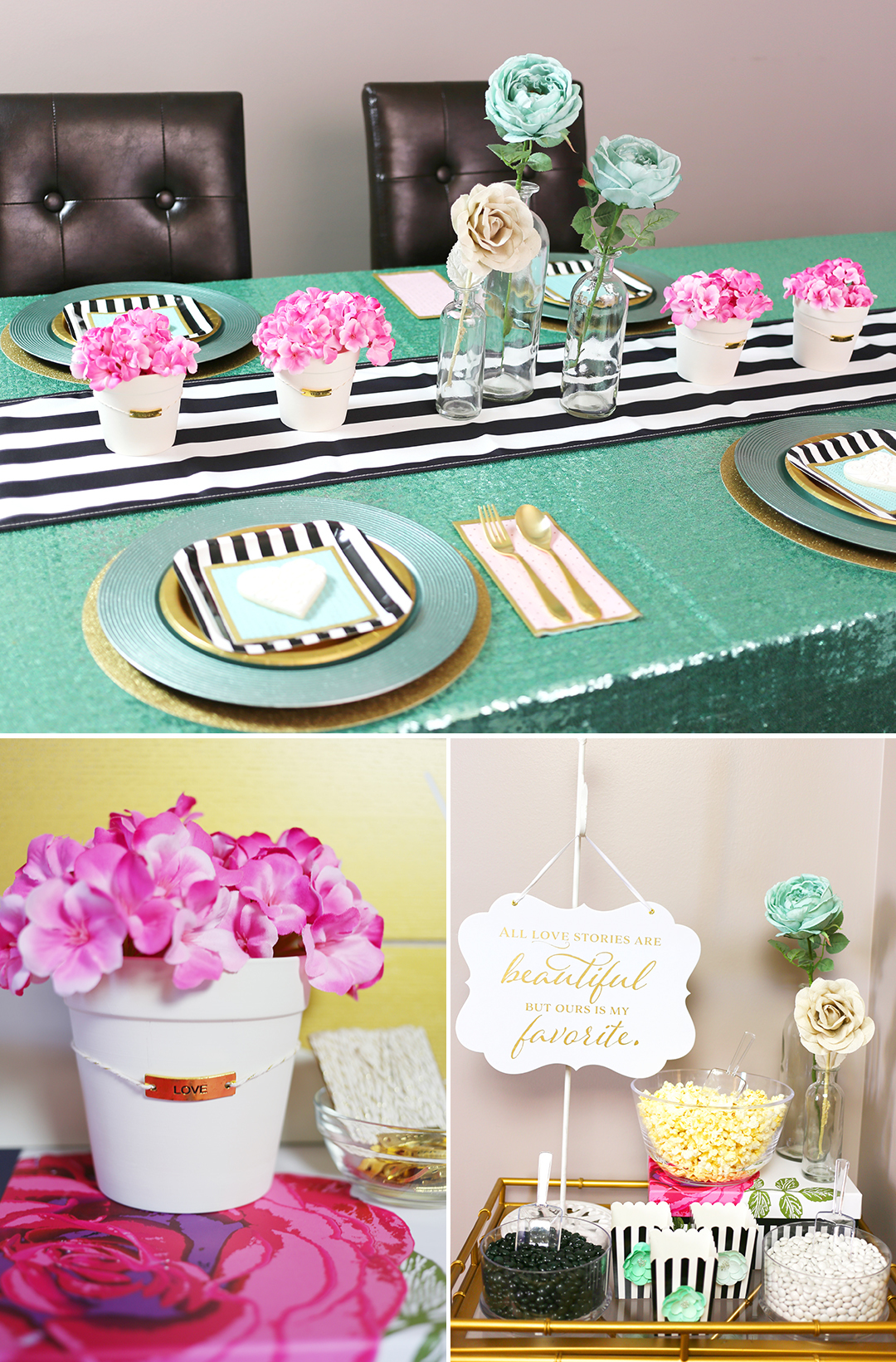 Pink & Aqua Bridal Shower Wedding Party Tablecover 