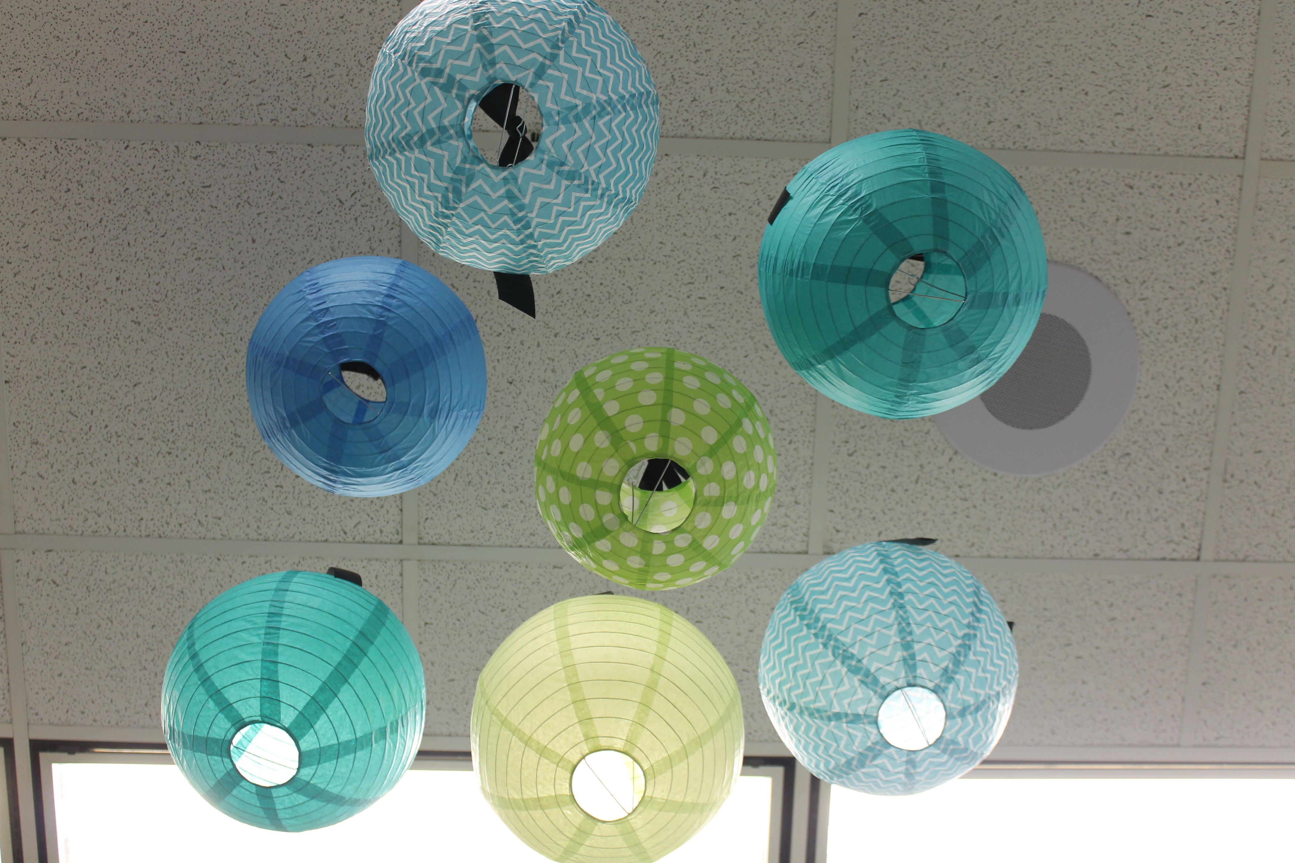 Turquoise Chevron Paper Lanterns with black ribbon