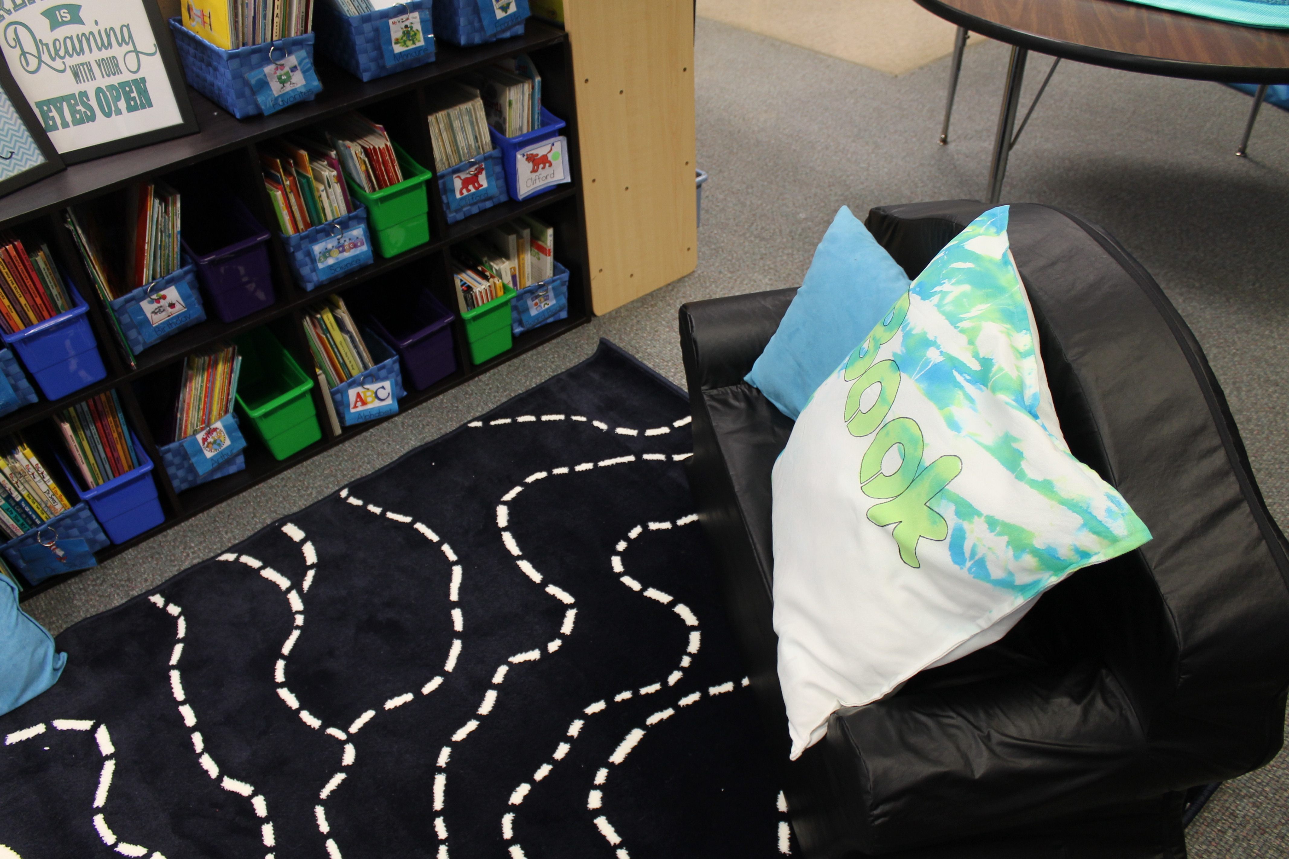 Foamnasium Black Foam Sofa in a classroom libary