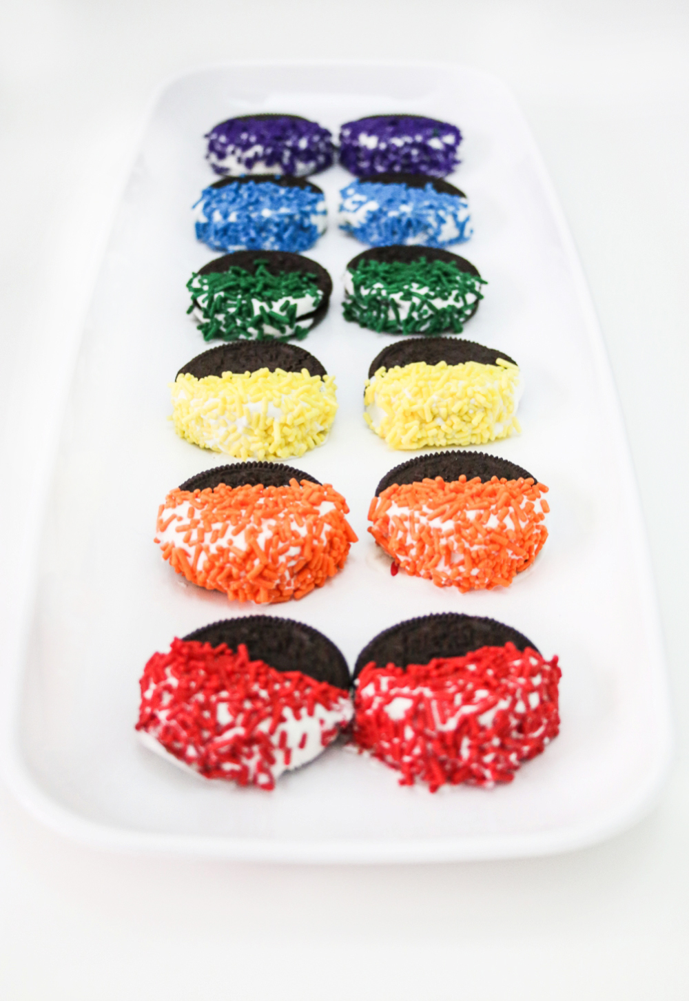 Rainbow Sprinkle Covered Oreos