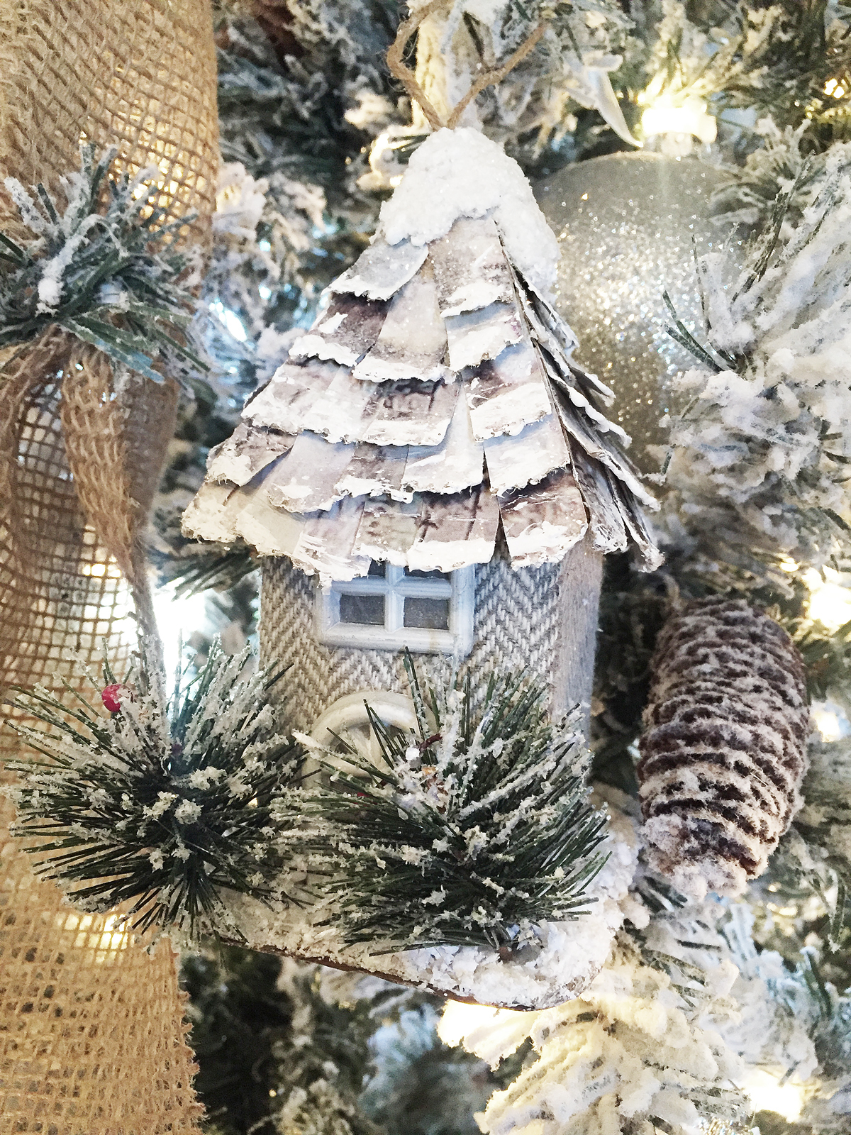 rustic farmhouse tree ornament house ornament