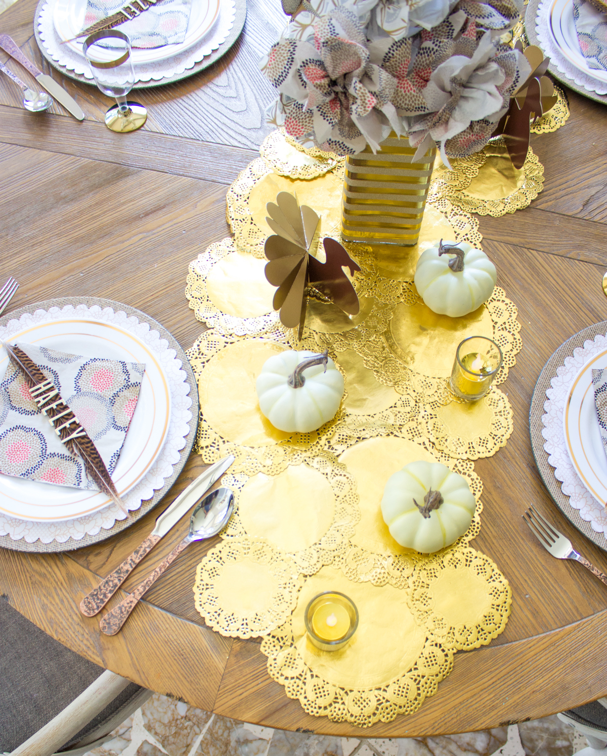 Gold doily table runner