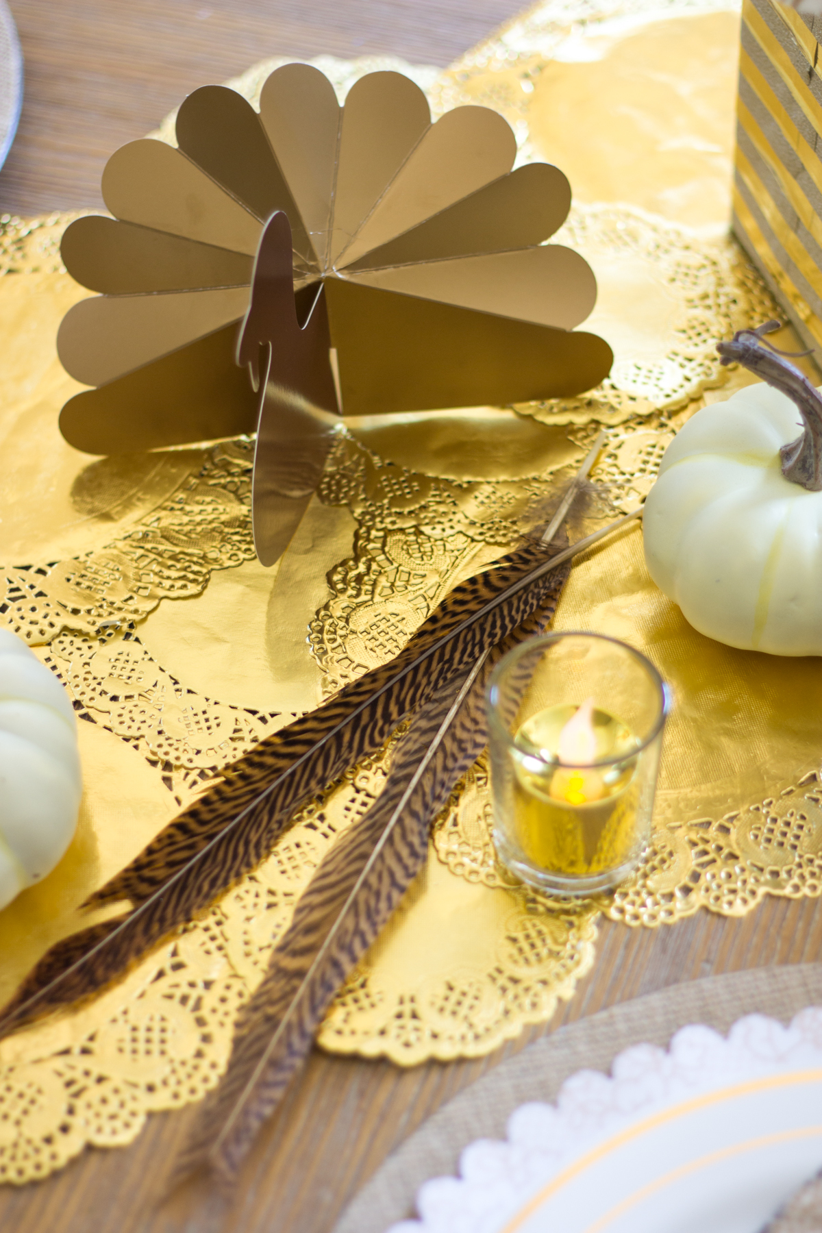 Pheasant feathers for Thanksgiving table decor