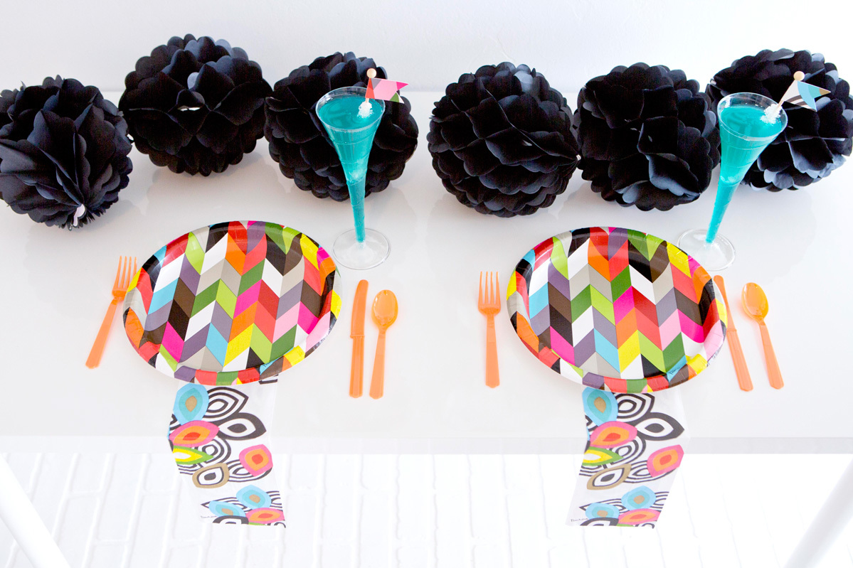 adult party ideas place settings with modern fun bright plates