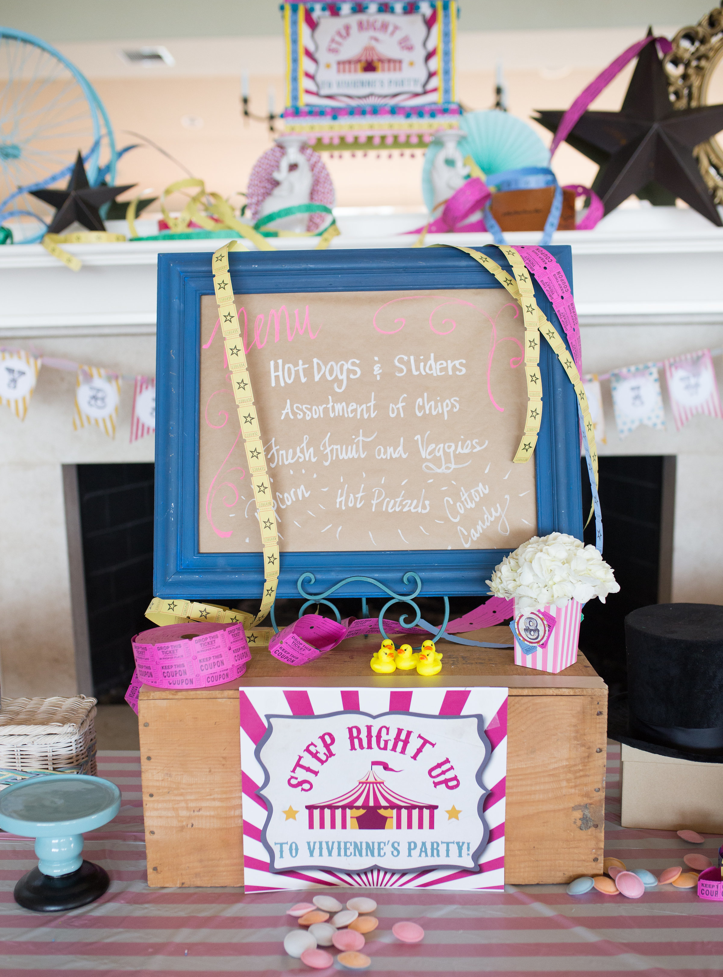 carnival themed birthday party decorations and details