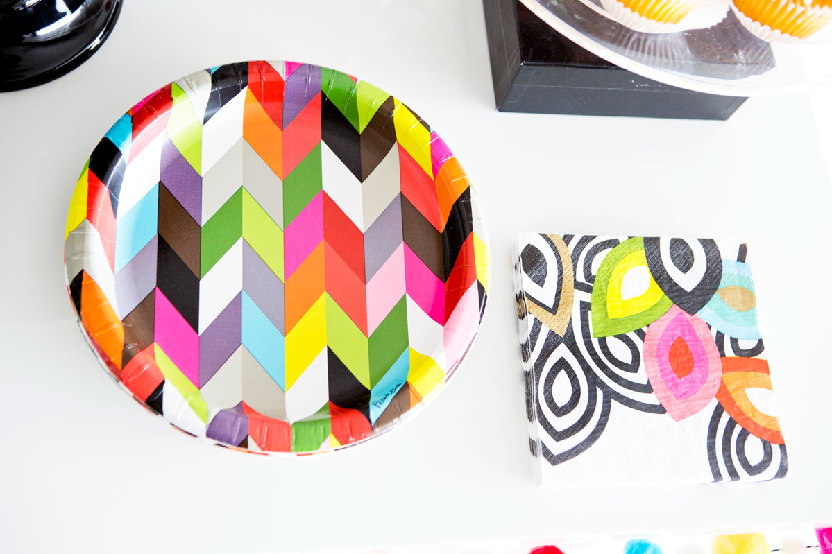 modern birght fun paper plates and napkins