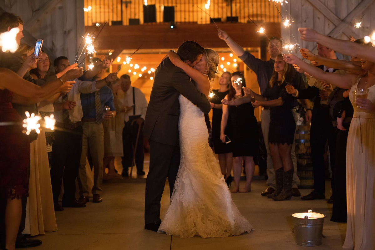 Sparkler Send Off at a rustic barn wedding reception