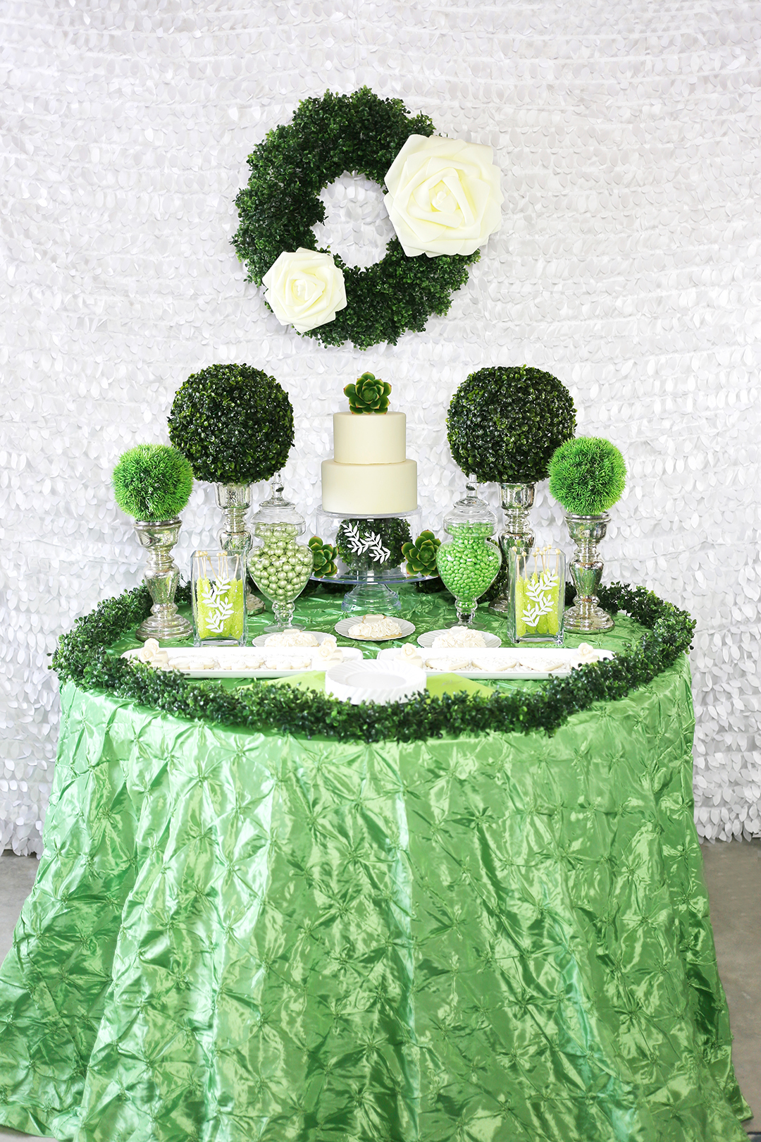 Pantone Color of the Year Greenery Wedding Dessert Table