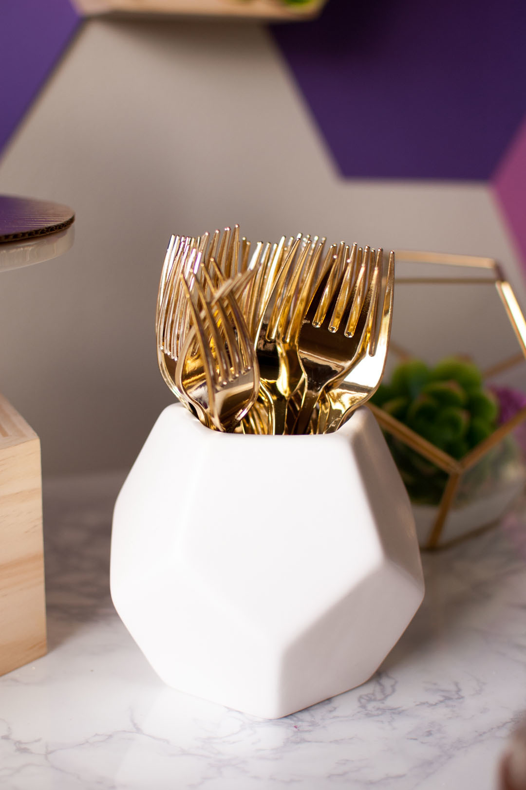 Looking for a chic Bridal Shower Theme? Check out our Purple Geometric Terrarium Bridal Shower with the help of Oriental Trading.
