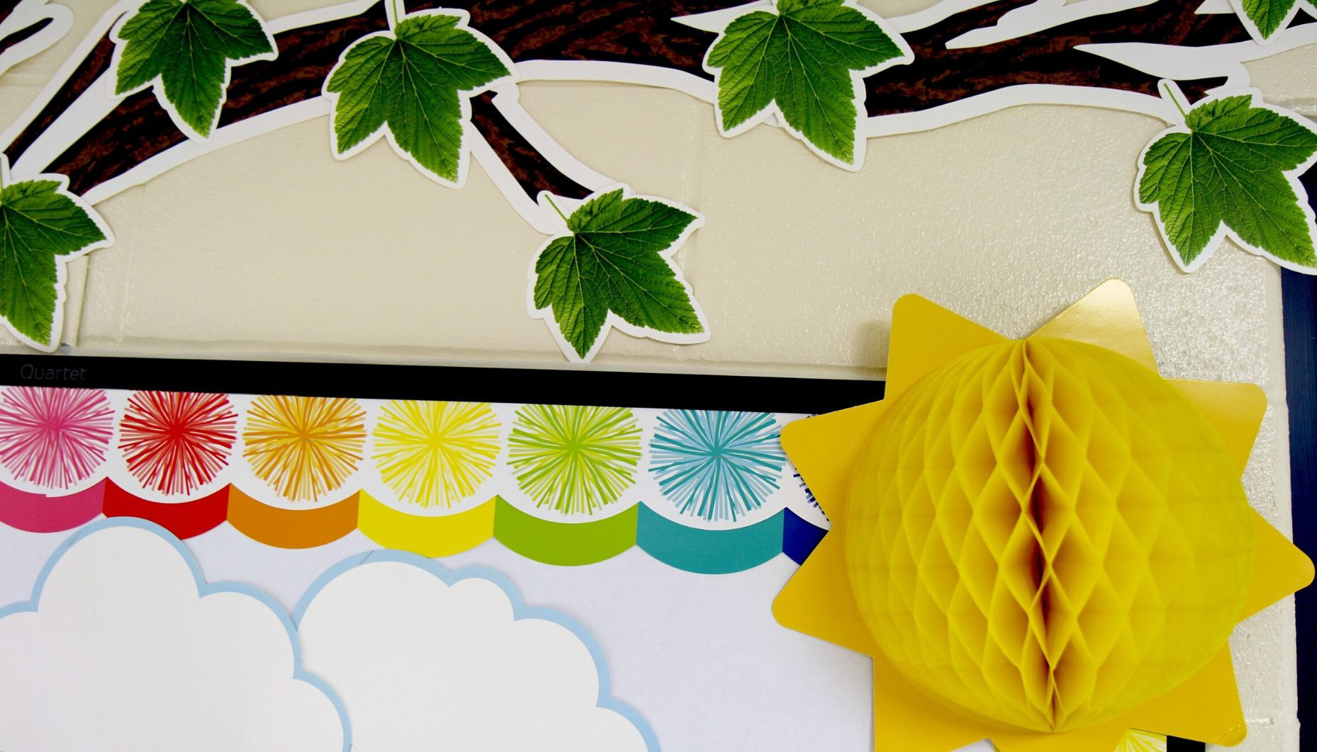 These bursting poms bulletin baord border in hues of every shade of the rainbow are the perfect addition to any spring themed classroom bulletin board