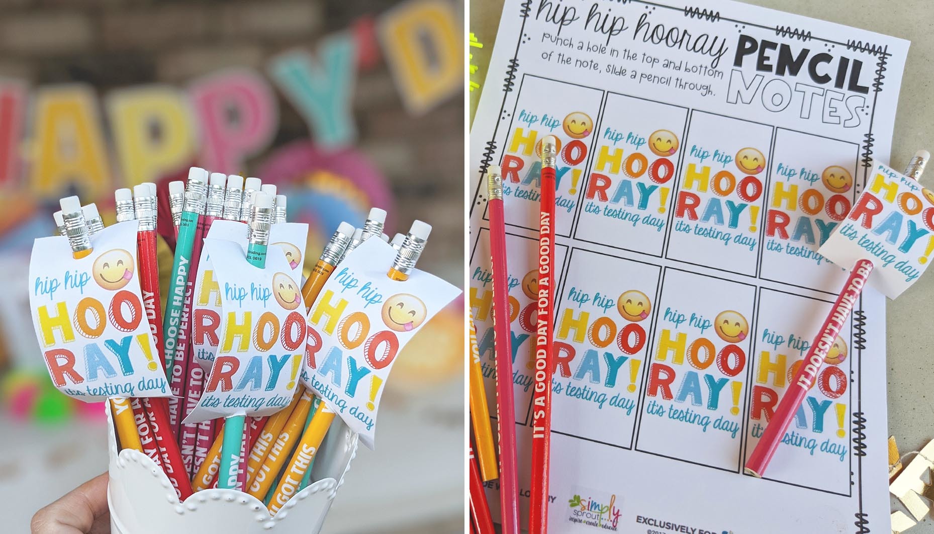 FREE printable pencil topper tags for testing day