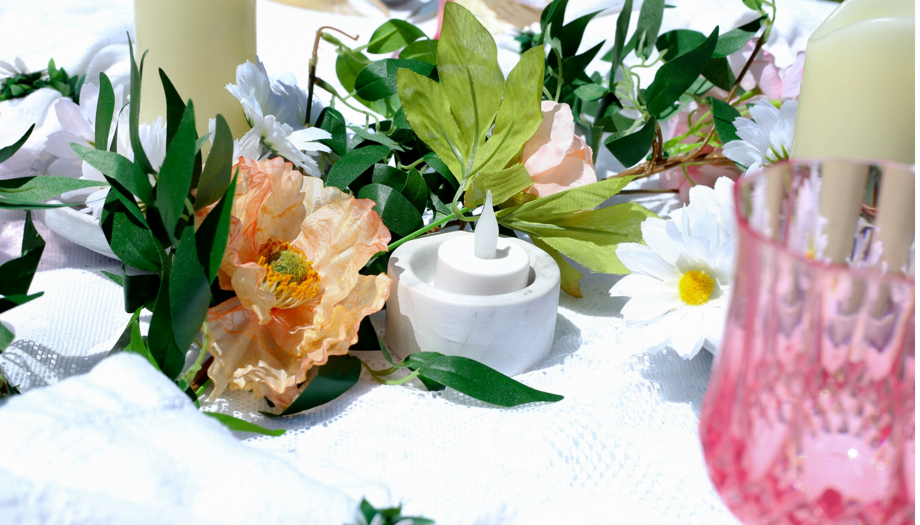 votive candle holders are marbled with led battery candle LED Battery Votive candles sit inside marble votive cups for a boho chic wedding