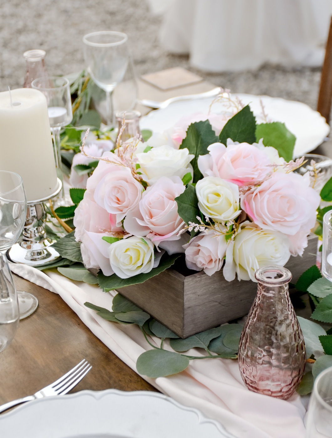 centerpiece spring barn wedding