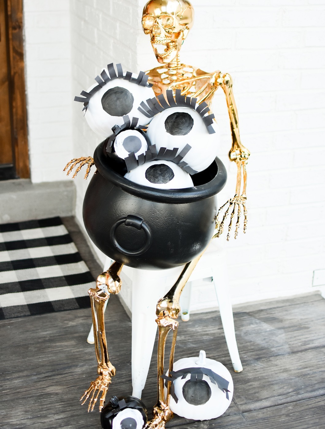 Colorful Cute Skeleton Pumpkin Eyeballs Halloween Decorating Porch Idea