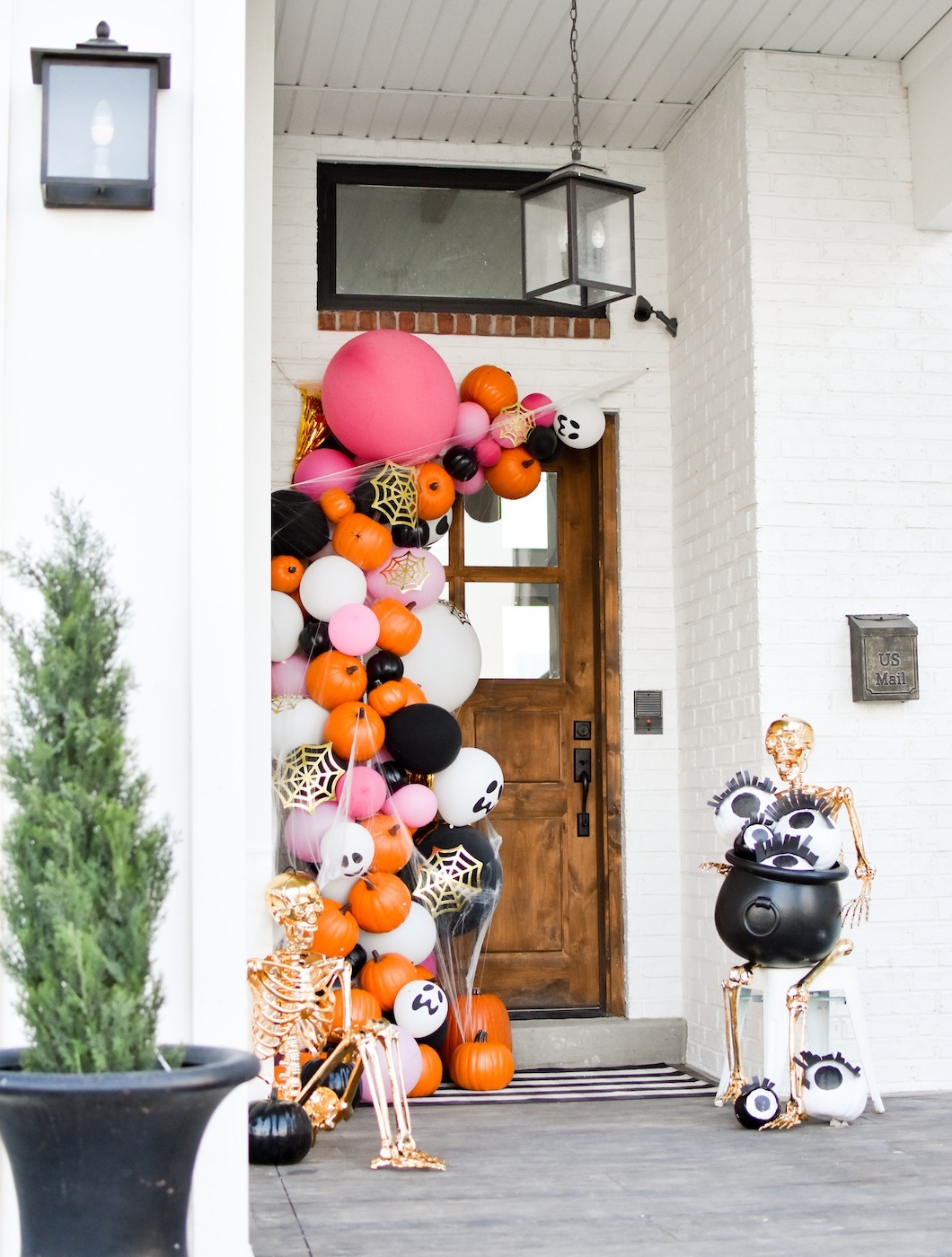 Colorful Cute Skeleton Pumpkin Eyeballs Halloween Decorating Porch Idea