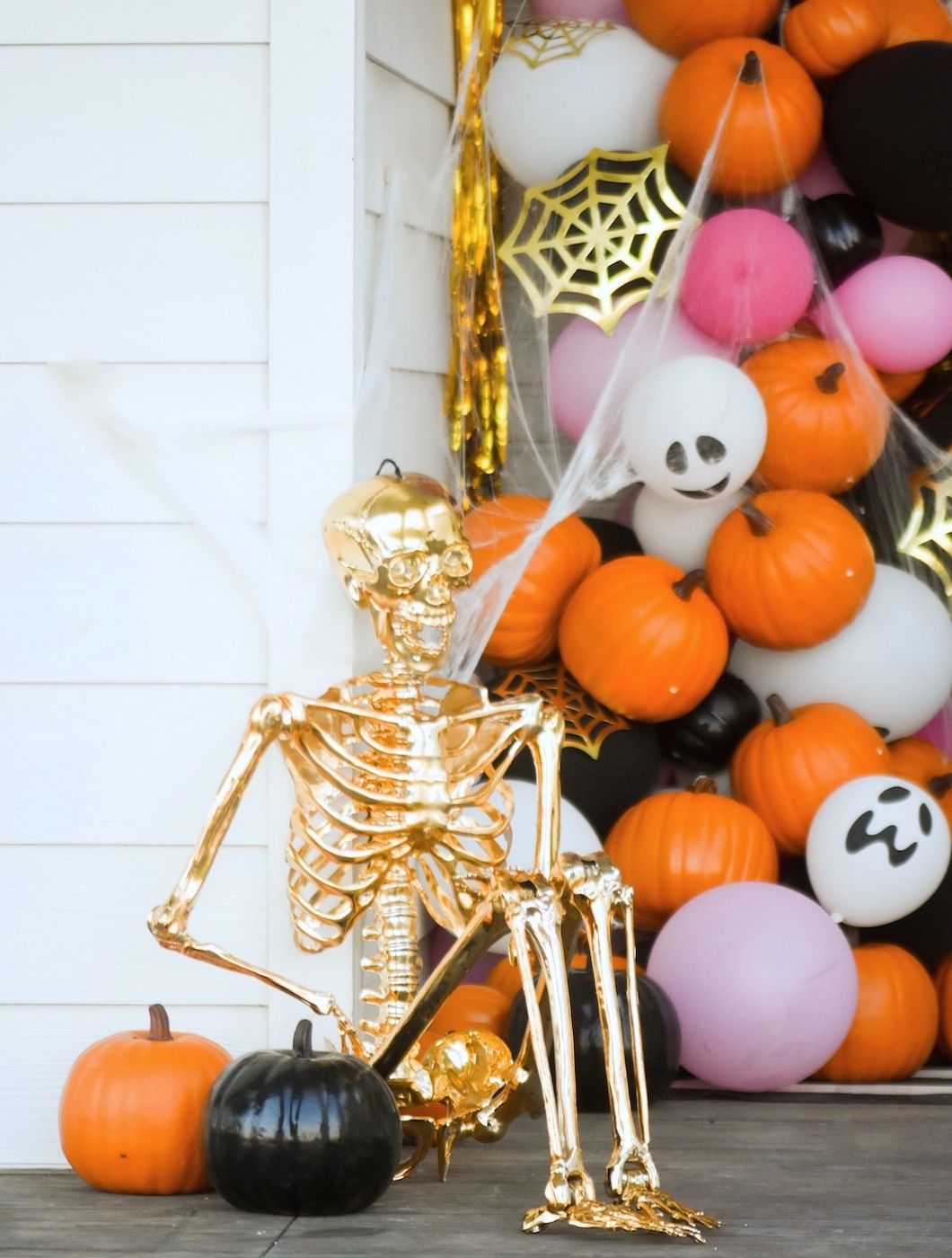 Colorful Cute Skeleton Pumpkin Eyeballs Halloween Decorating Porch Idea