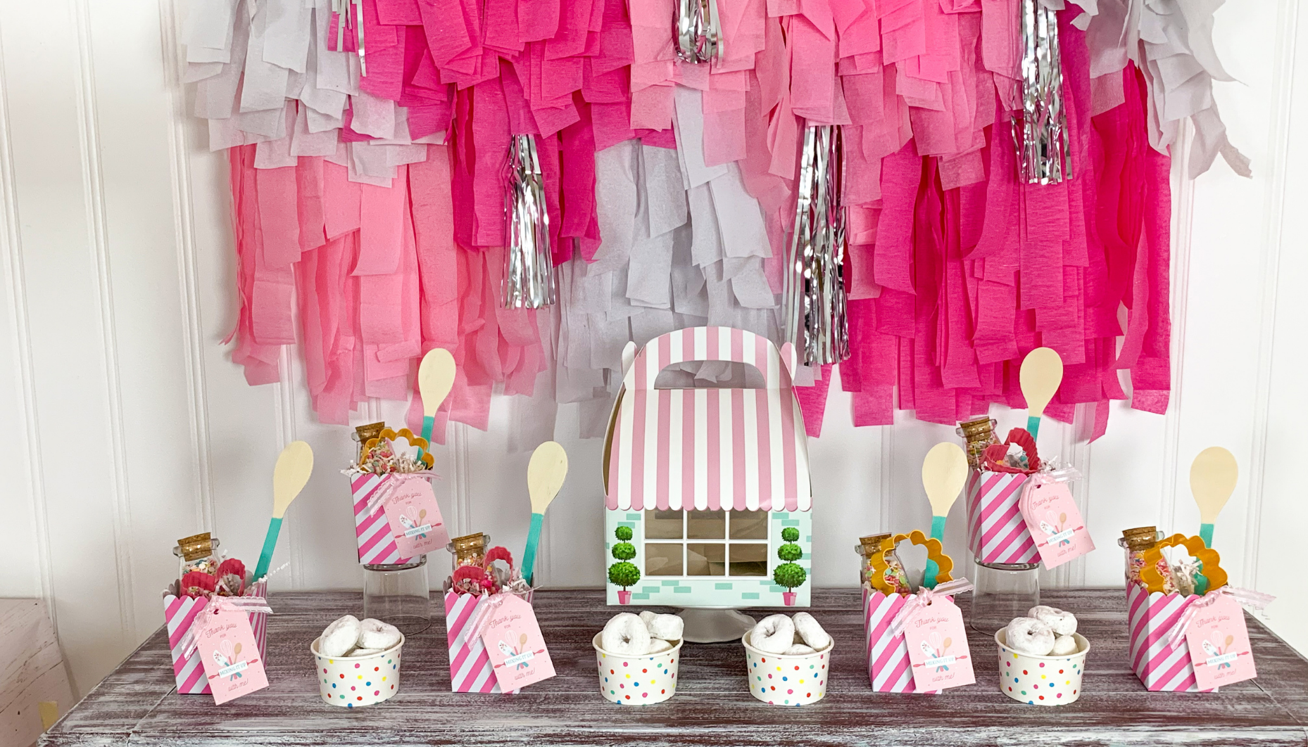 Transform your party space into an adorable bakery scene using these pretty baking party decorating ideas.