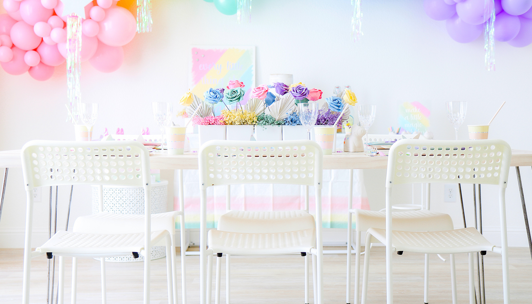 rainbow unicorn sip & see tablescape