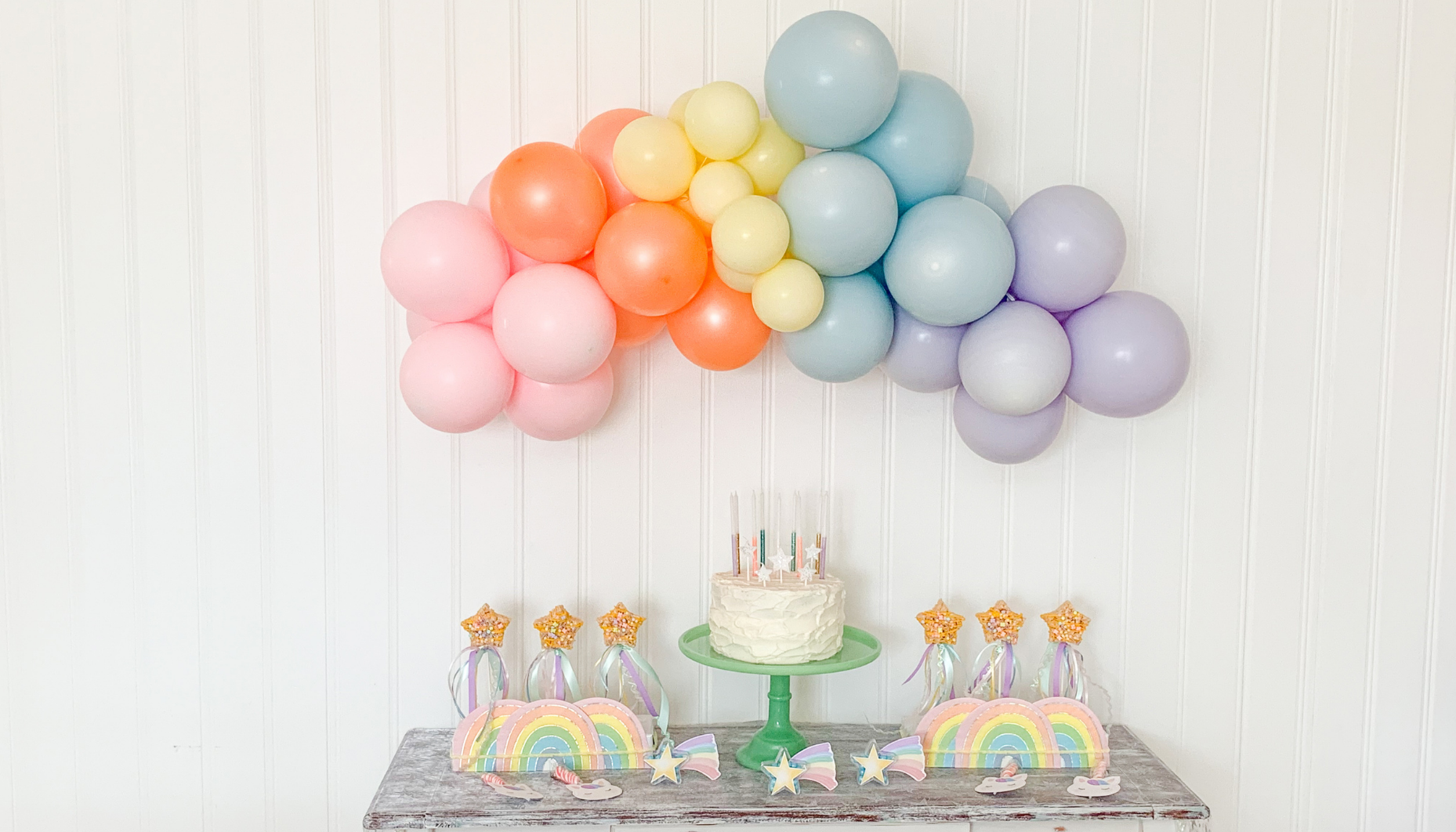 Wish Cake Table Party Backdrop Sign Magical Rainbow Foil Balloons Party Kit