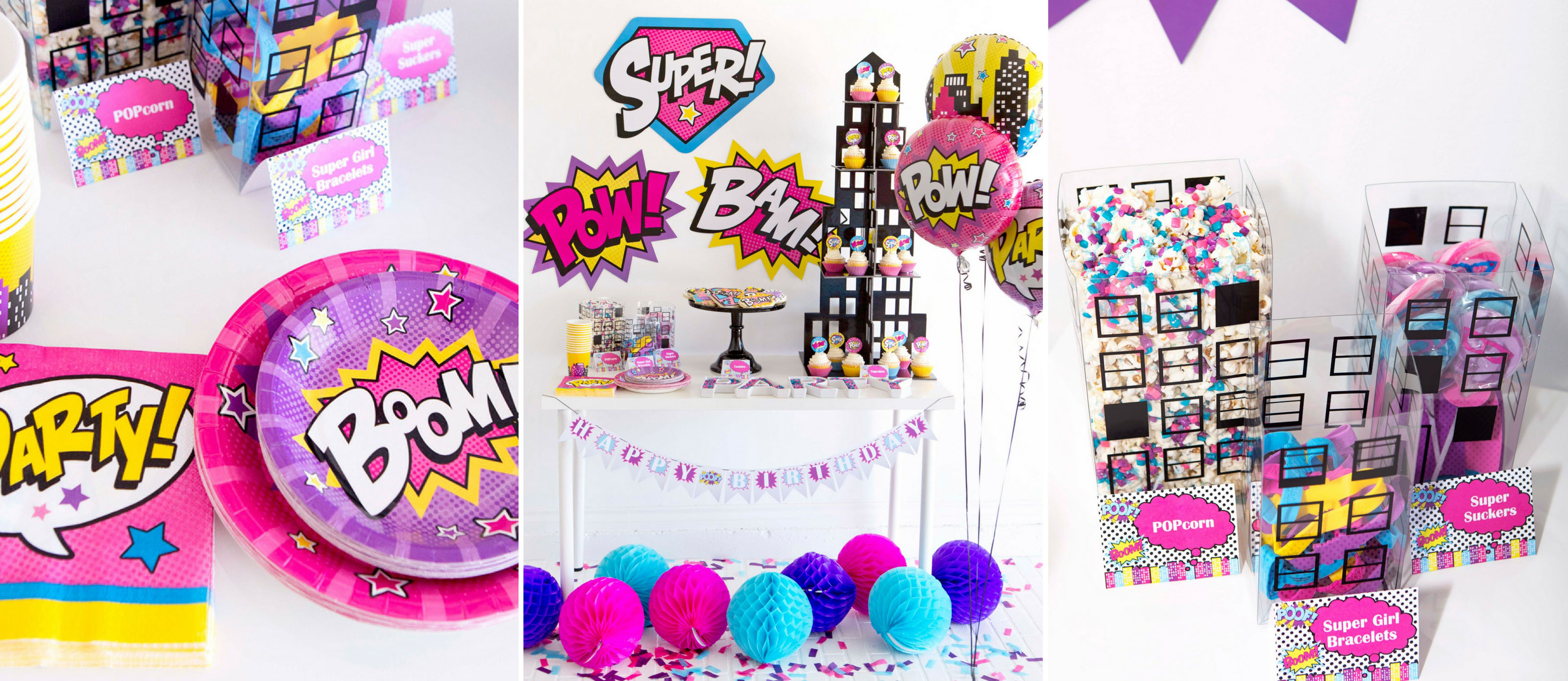 Kids Birthdays 3 Tier Cardboard Superhero Girl Decorations Superhero Girl Cupcake Stand & Pick Kit Superhero Girl Party Supplies Cake Decorations Birthdays 