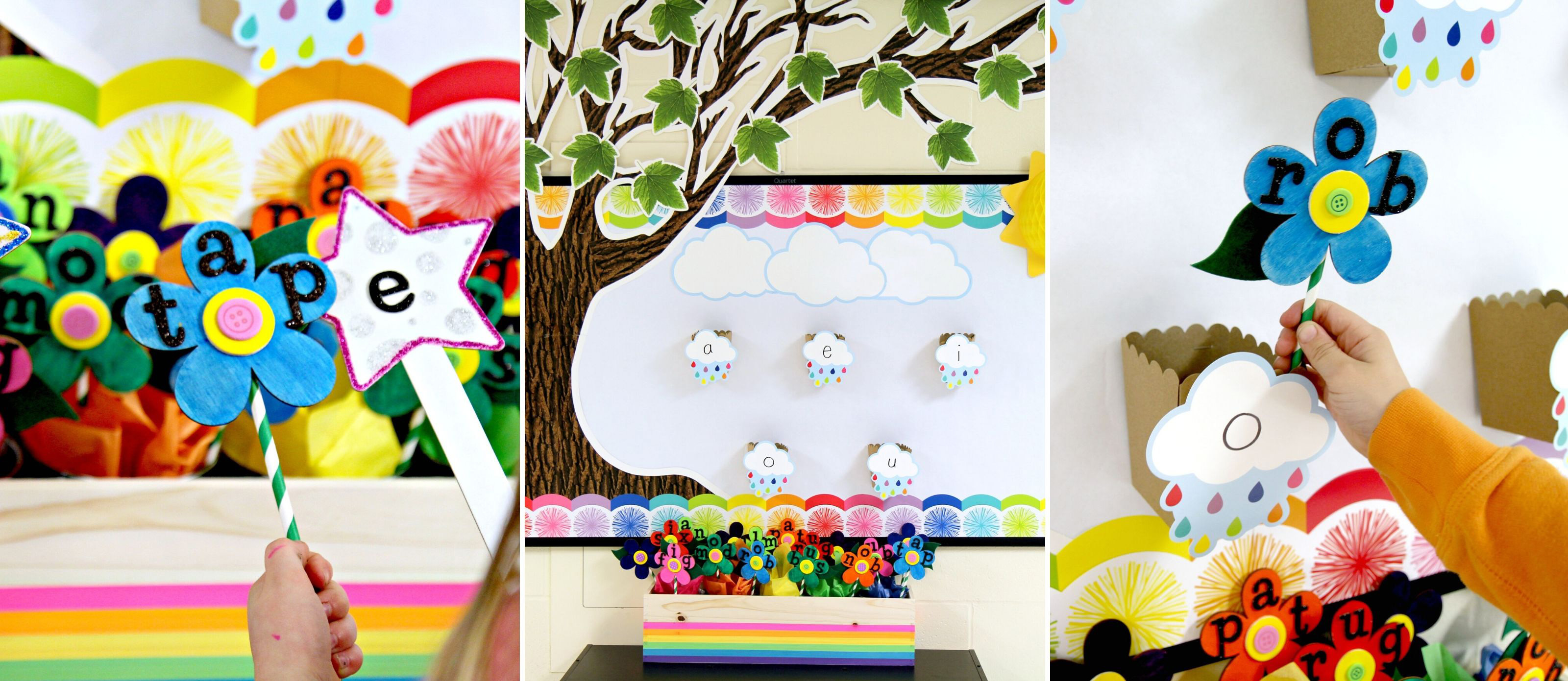 CVC and CVCe Spring Vowel Bulletin Board