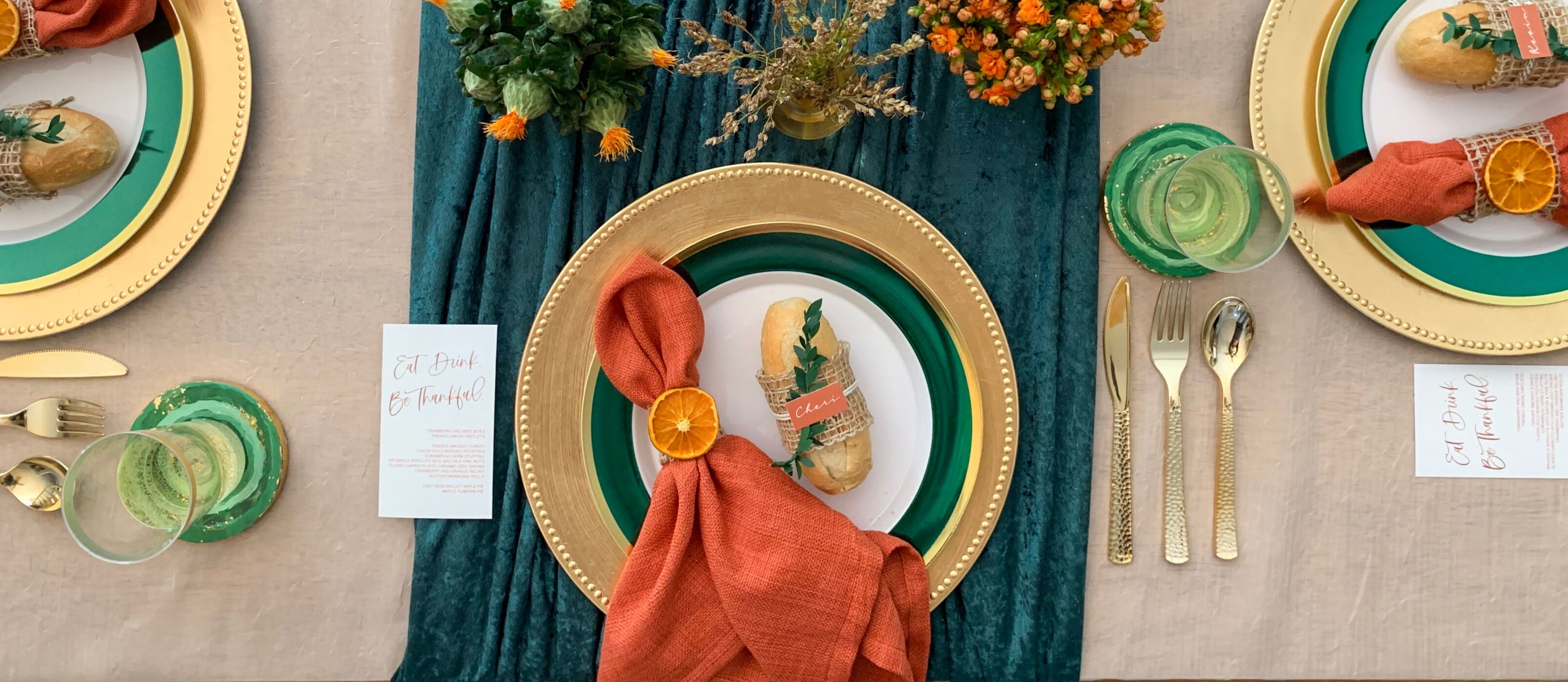 Emerald and Orange Thanksgiving Table