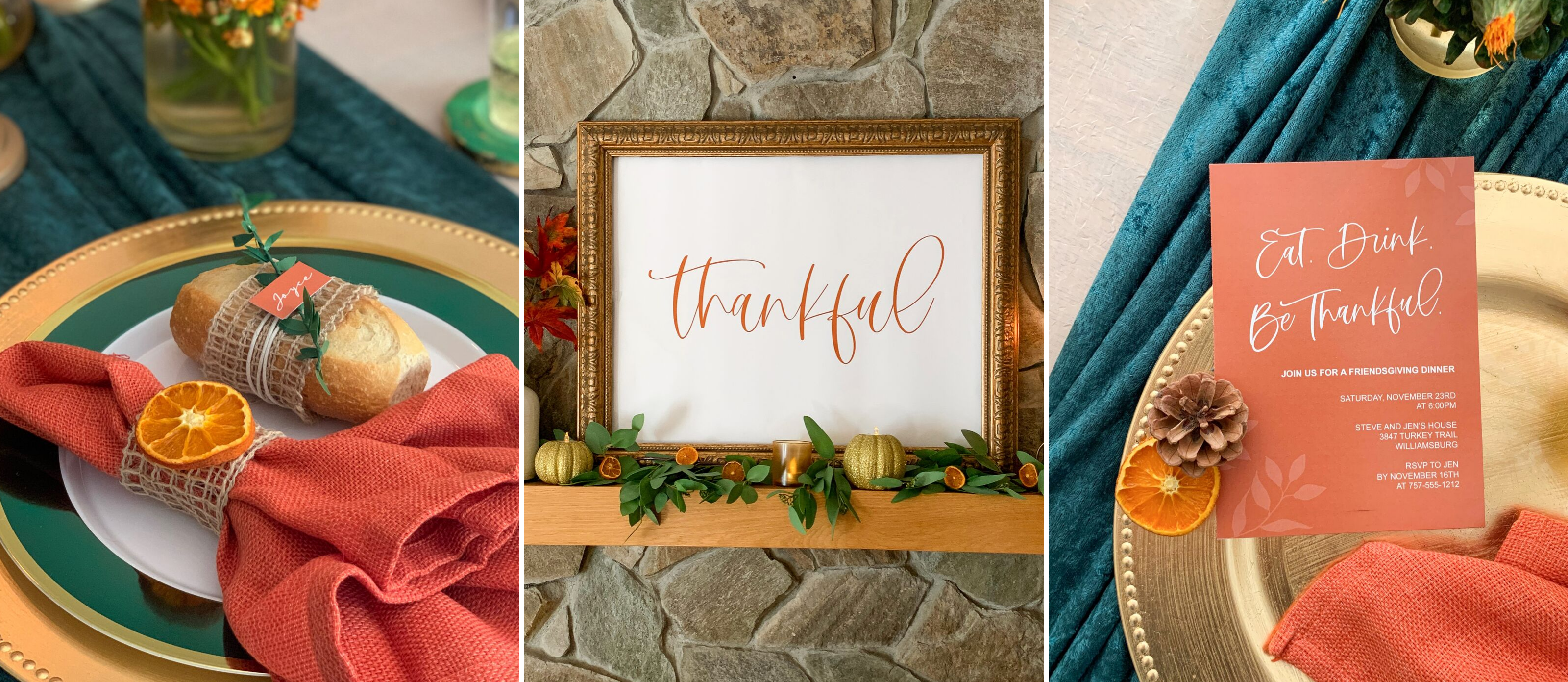 Emerald & Orange Thanksgiving Printables