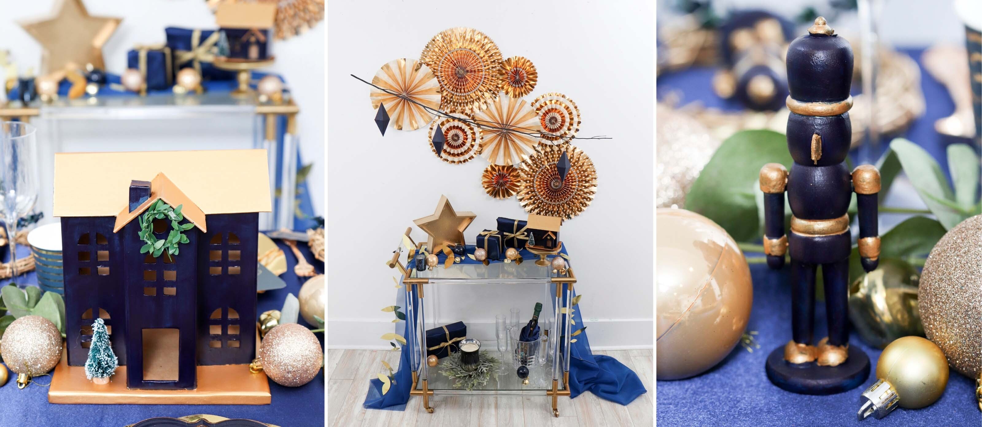 Navy and Gold Holiday Tablescape