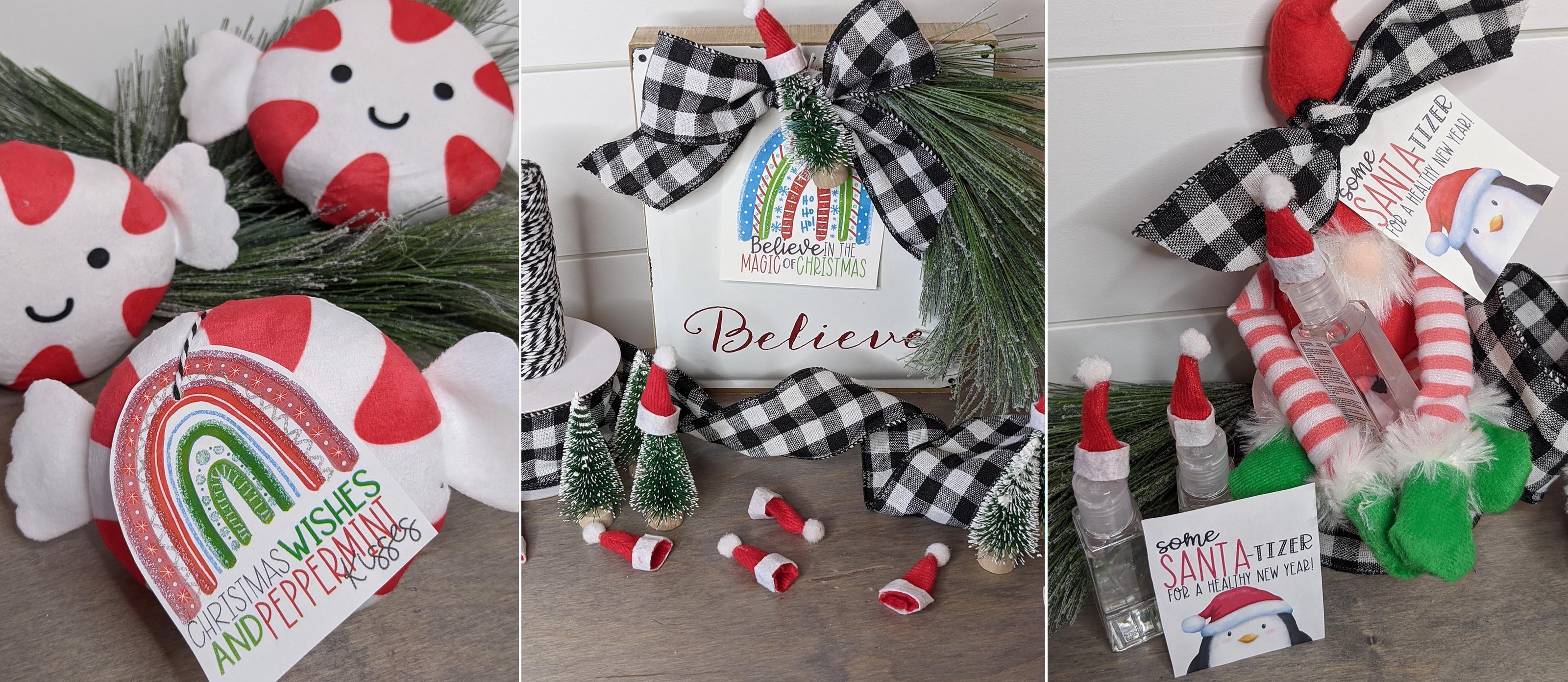 Xmas Red White Santa Snowman Reindeer x 50 CHRISTMAS Gift Tags & Ribbon 