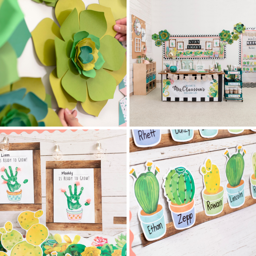 Watercolor Succulent Classroom Decor - Spirited and Then Some